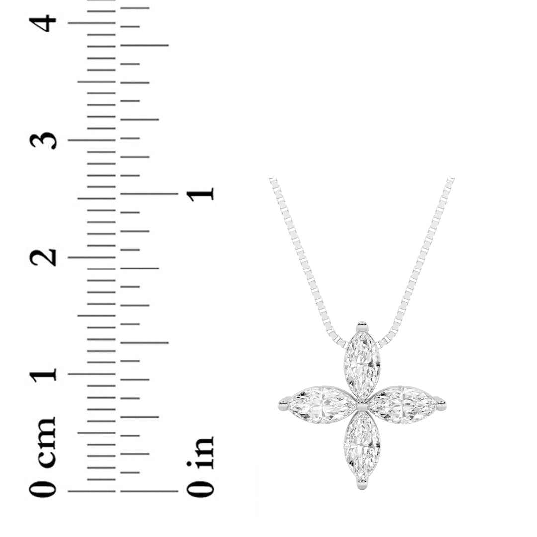 1CTW Marquise Shaped Lab Grown Diamond (F/VS) Flower Fashion Pendant in 14K Gold