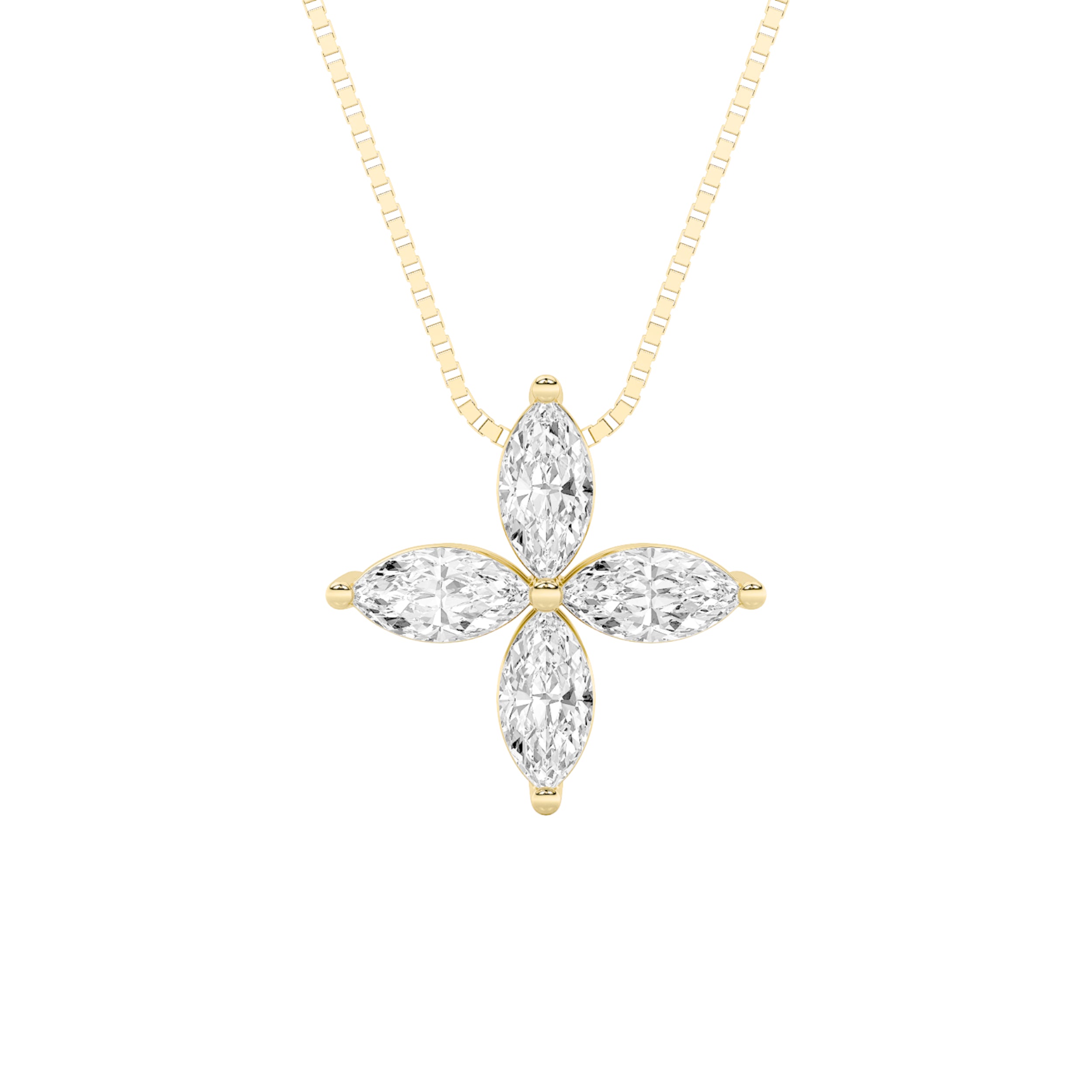 1CTW Marquise Shaped Lab Grown Diamond (F/VS) Flower Fashion Pendant in 14K Gold
