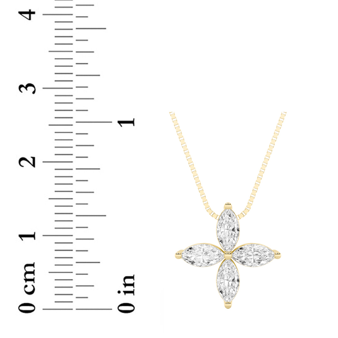 1CTW Marquise Shaped Lab Grown Diamond (F/VS) Flower Fashion Pendant in 14K Gold