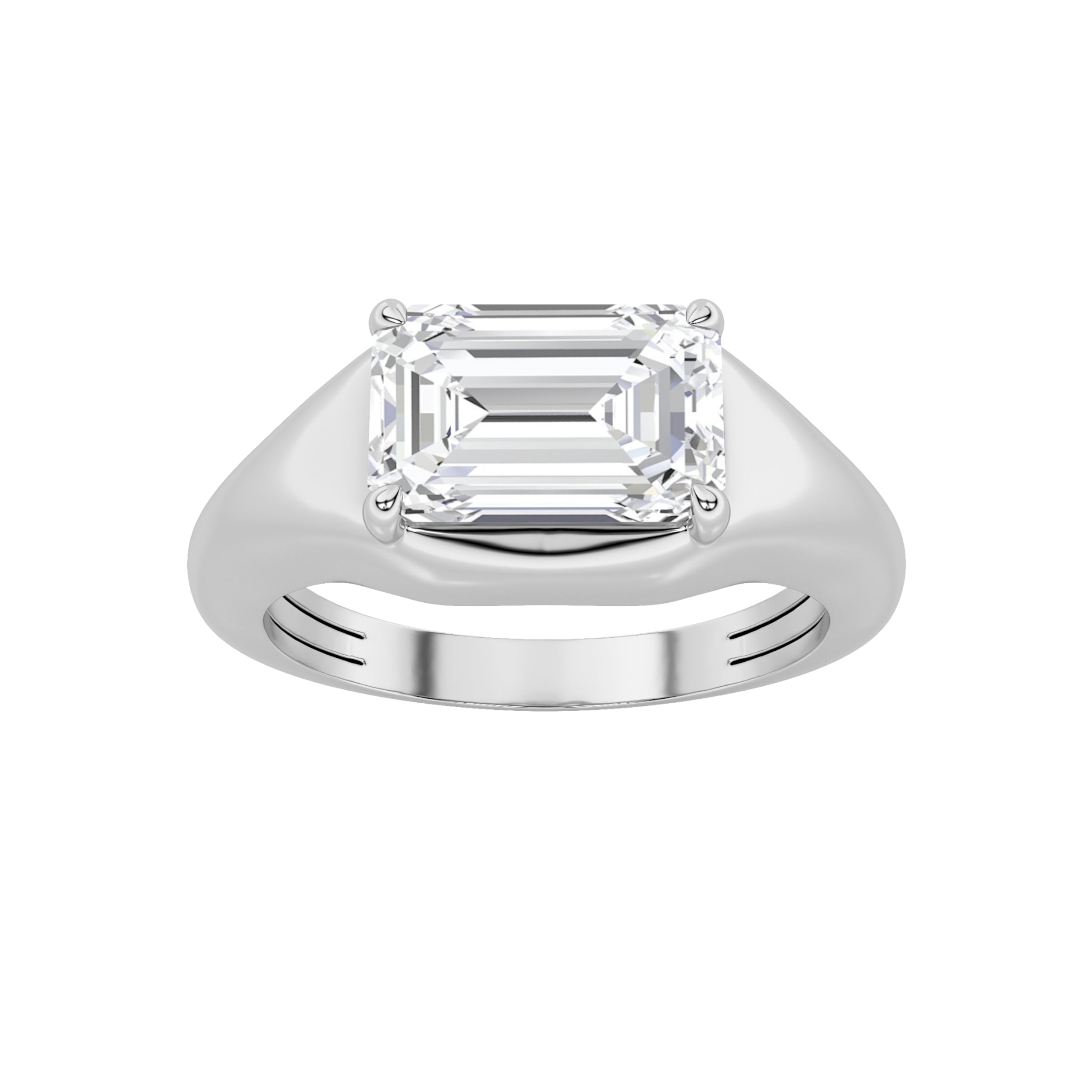 2CTW Emerald Shaped Lab Grown Diamond (G/VS) East West Solitaire Ring in 14K Gold
