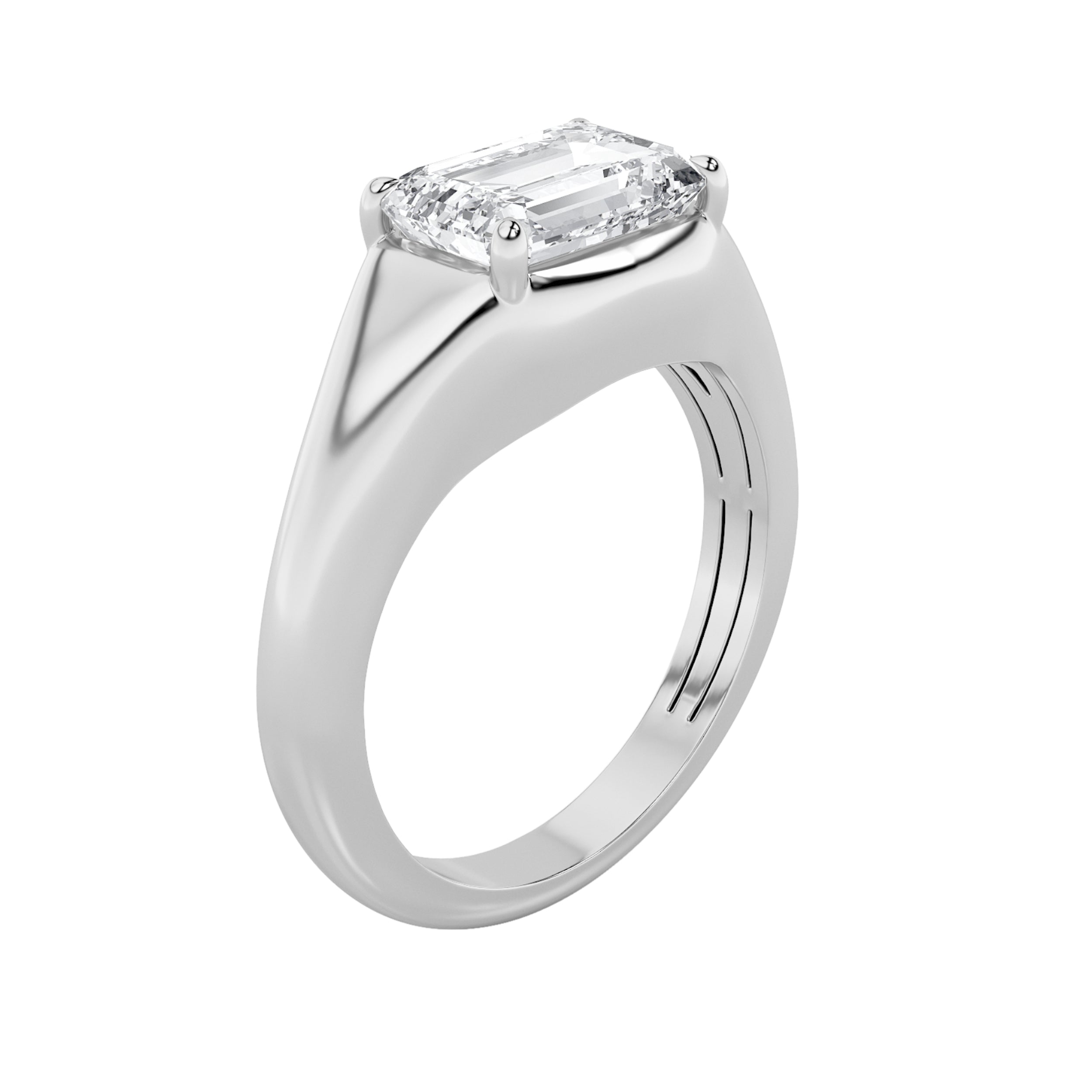 2CTW Emerald Shaped Lab Grown Diamond (G/VS) East West Solitaire Ring in 14K Gold