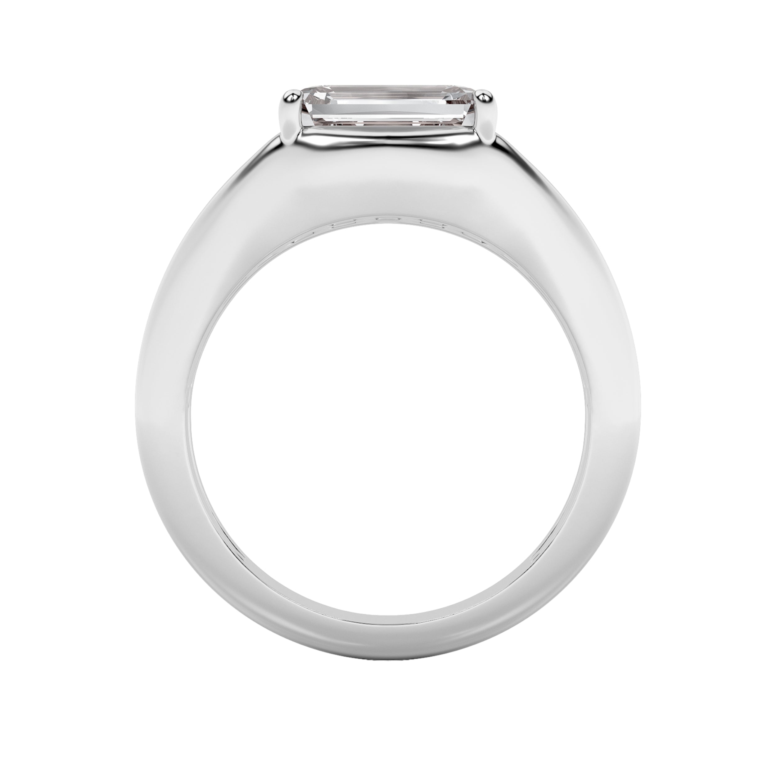 2CTW Emerald Shaped Lab Grown Diamond (G/VS) East West Solitaire Ring in 14K Gold