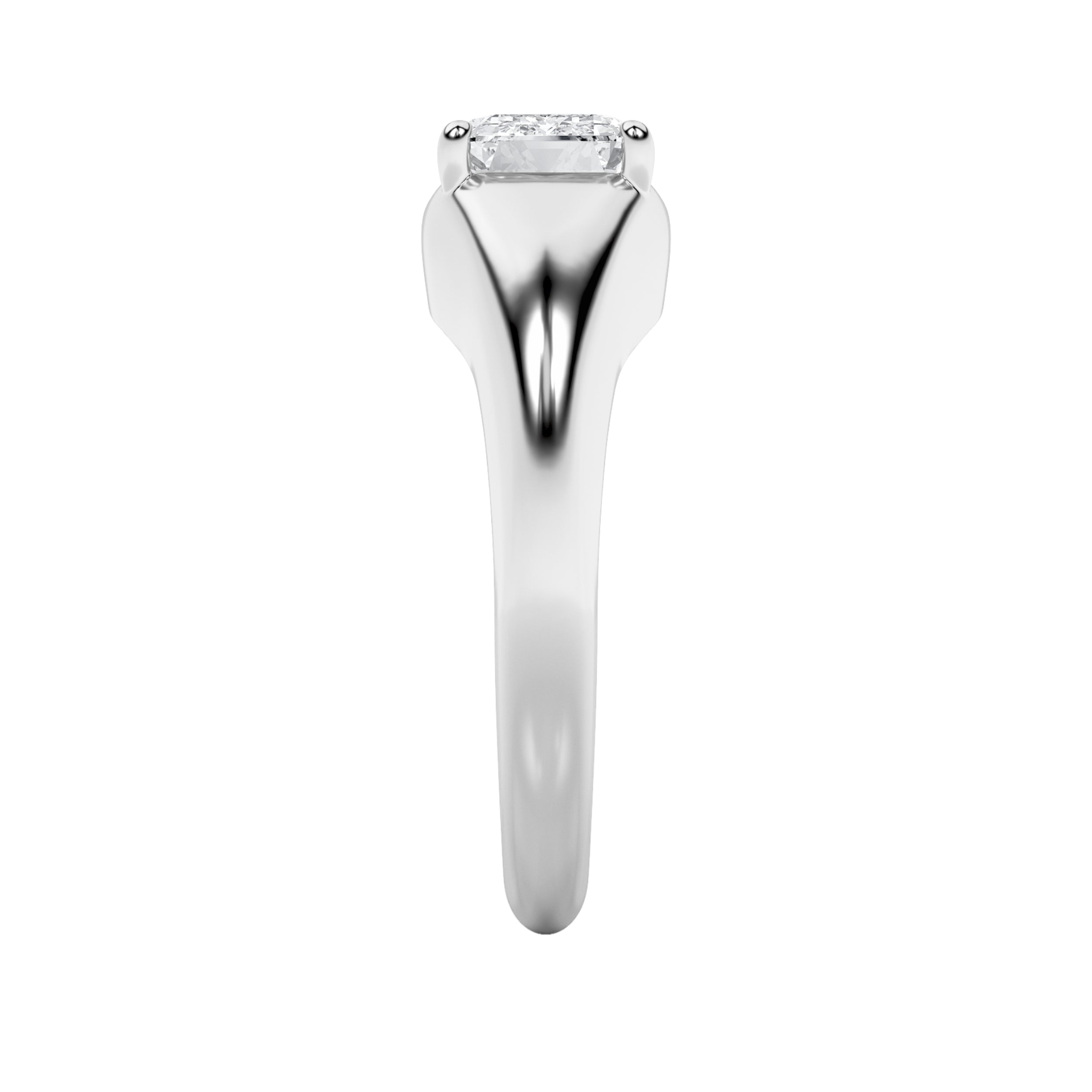2CTW Emerald Shaped Lab Grown Diamond (G/VS) East West Solitaire Ring in 14K Gold
