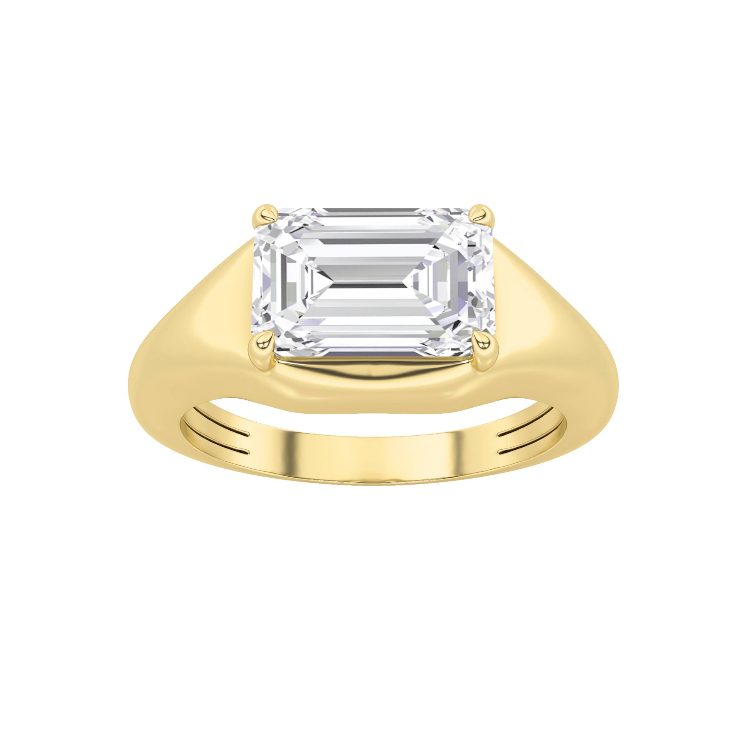 2CTW Emerald Shaped Lab Grown Diamond (F/VS) East West Solitaire Ring in 14K Gold