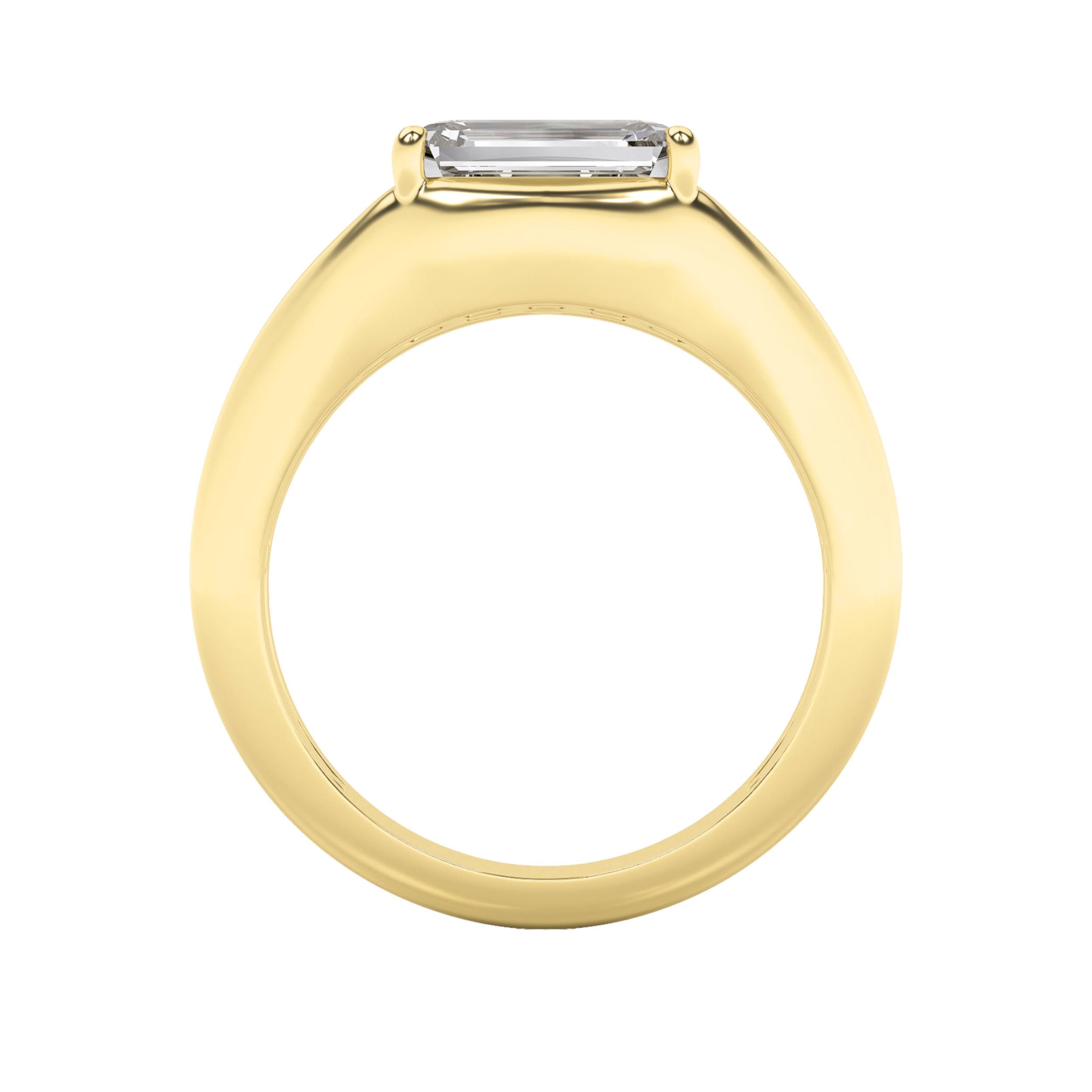 2CTW Emerald Shaped Lab Grown Diamond (F/VS) East West Solitaire Ring in 14K Gold