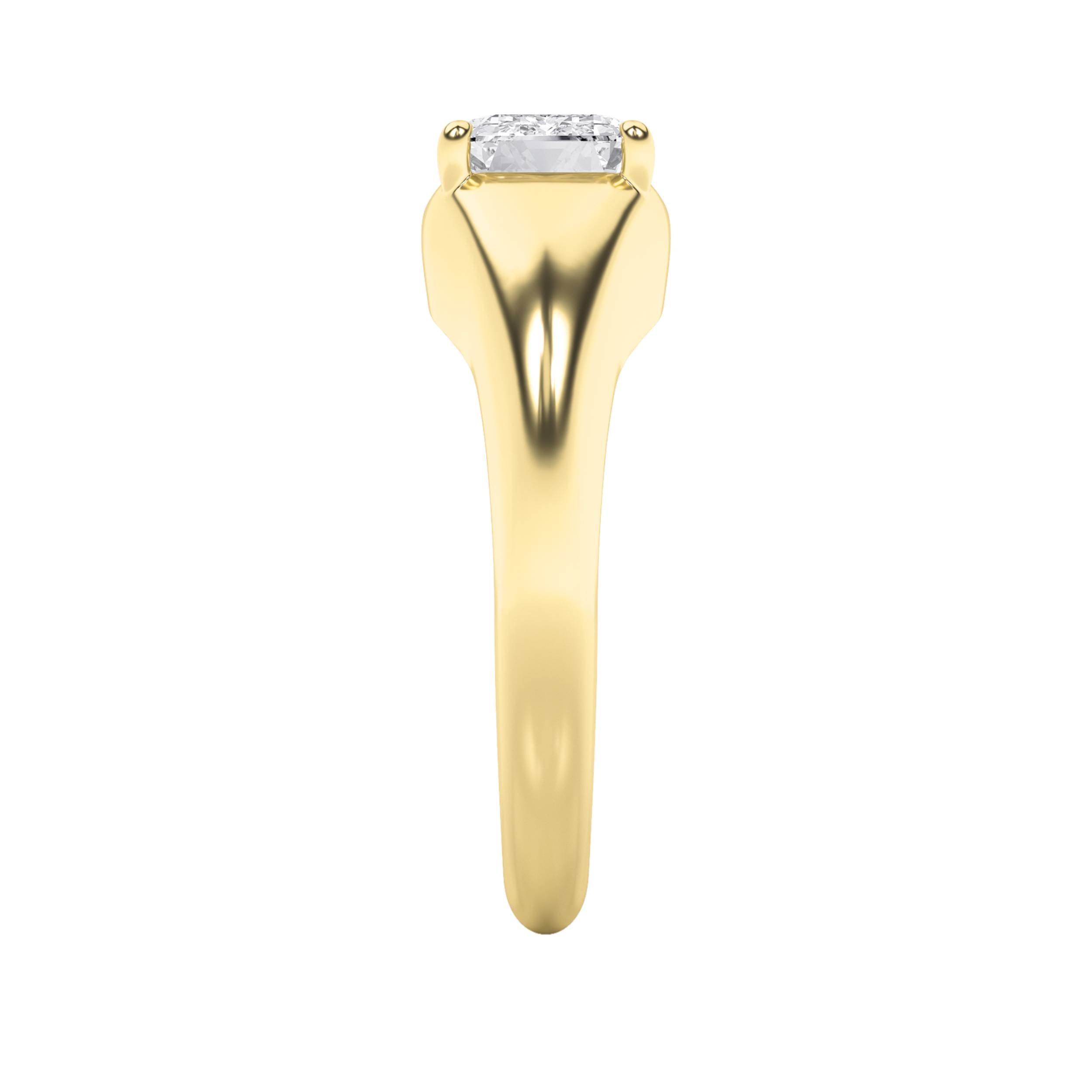 2CTW Emerald Shaped Lab Grown Diamond (F/VS) East West Solitaire Ring in 14K Gold