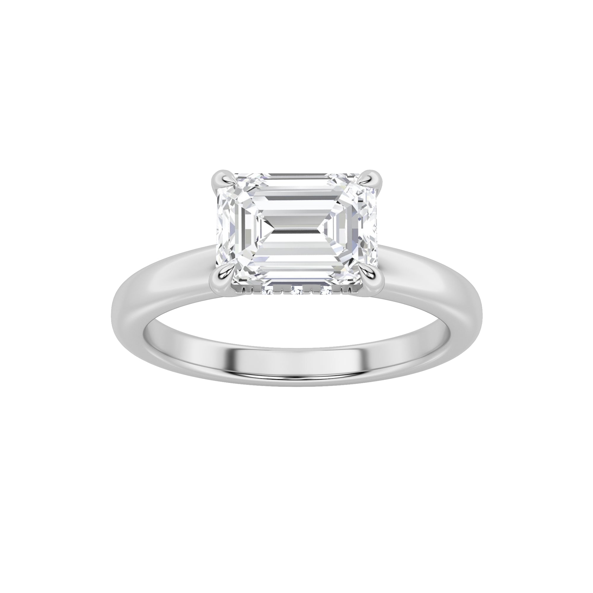 1.5CTW Emerald Shaped Lab Grown Diamond (F/VS) East West Solitaire Ring in 14K Gold