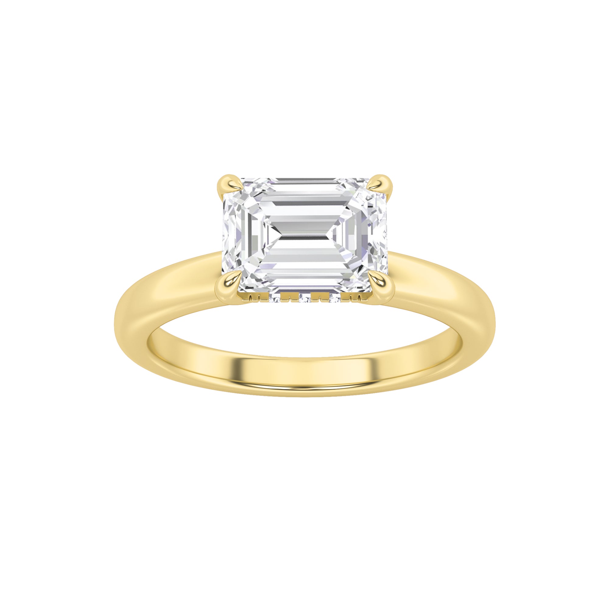 1.5CTW Emerald Shaped Lab Grown Diamond (F/VS) East West Solitaire Ring in 14K Gold