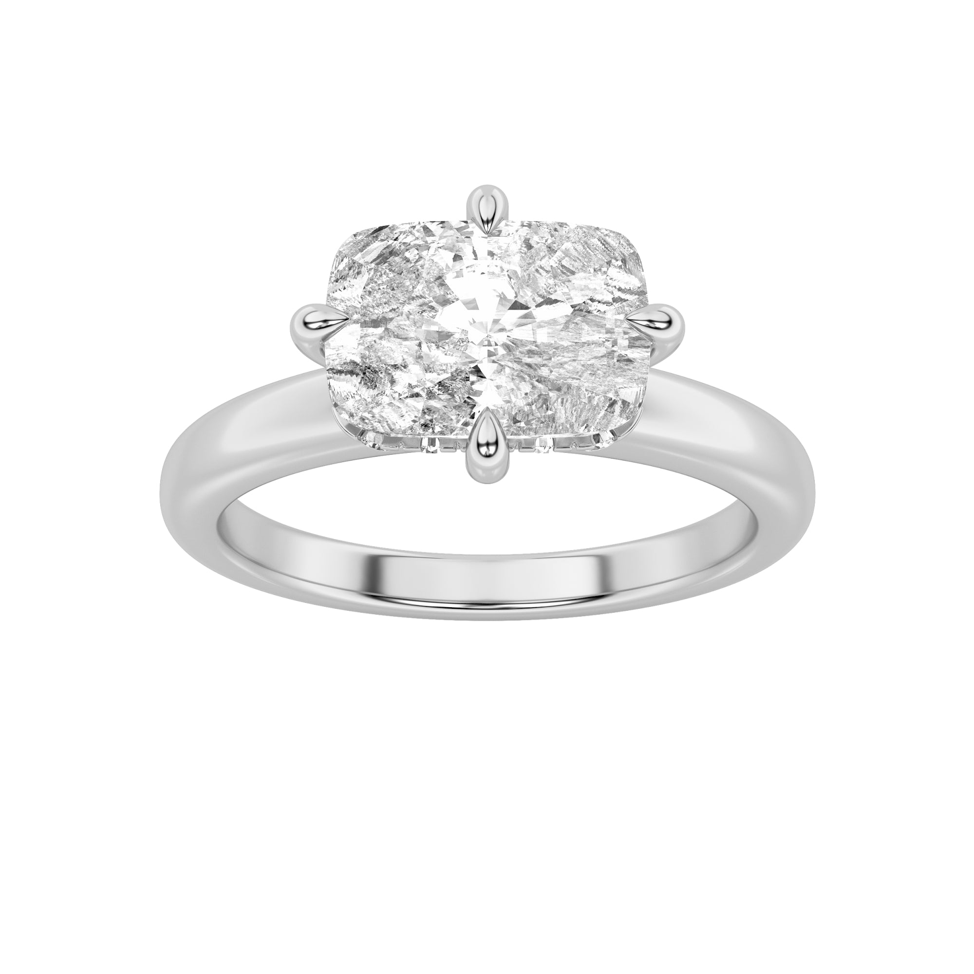 1.5CTW Elongated Cushion Shaped Lab Grown Diamond (F/VS) East West Solitaire Ring in 14K Gold