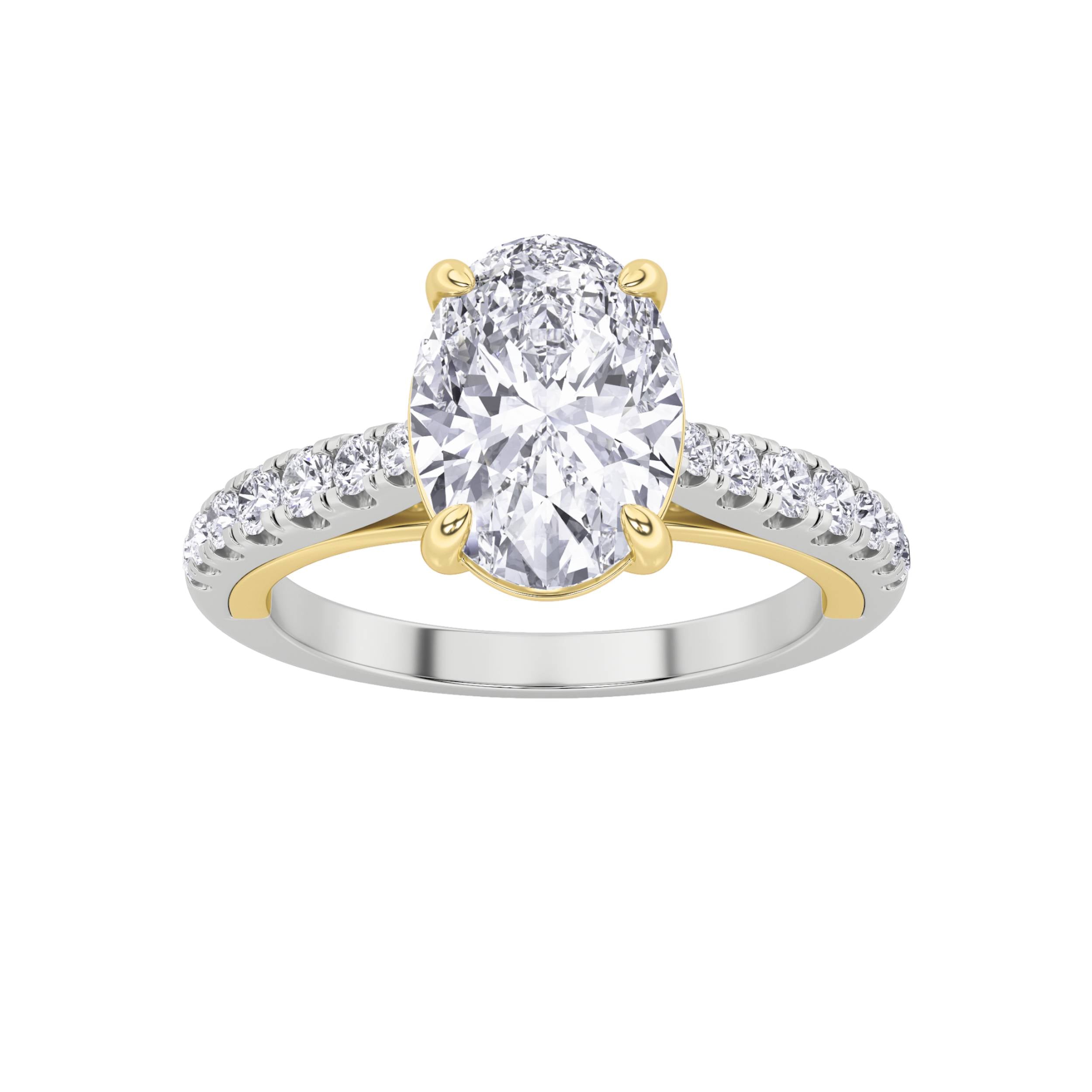 2CTW Oval Shaped Lab Grown Diamond (F/VS) Solitaire Engagement Ring in 14K Gold