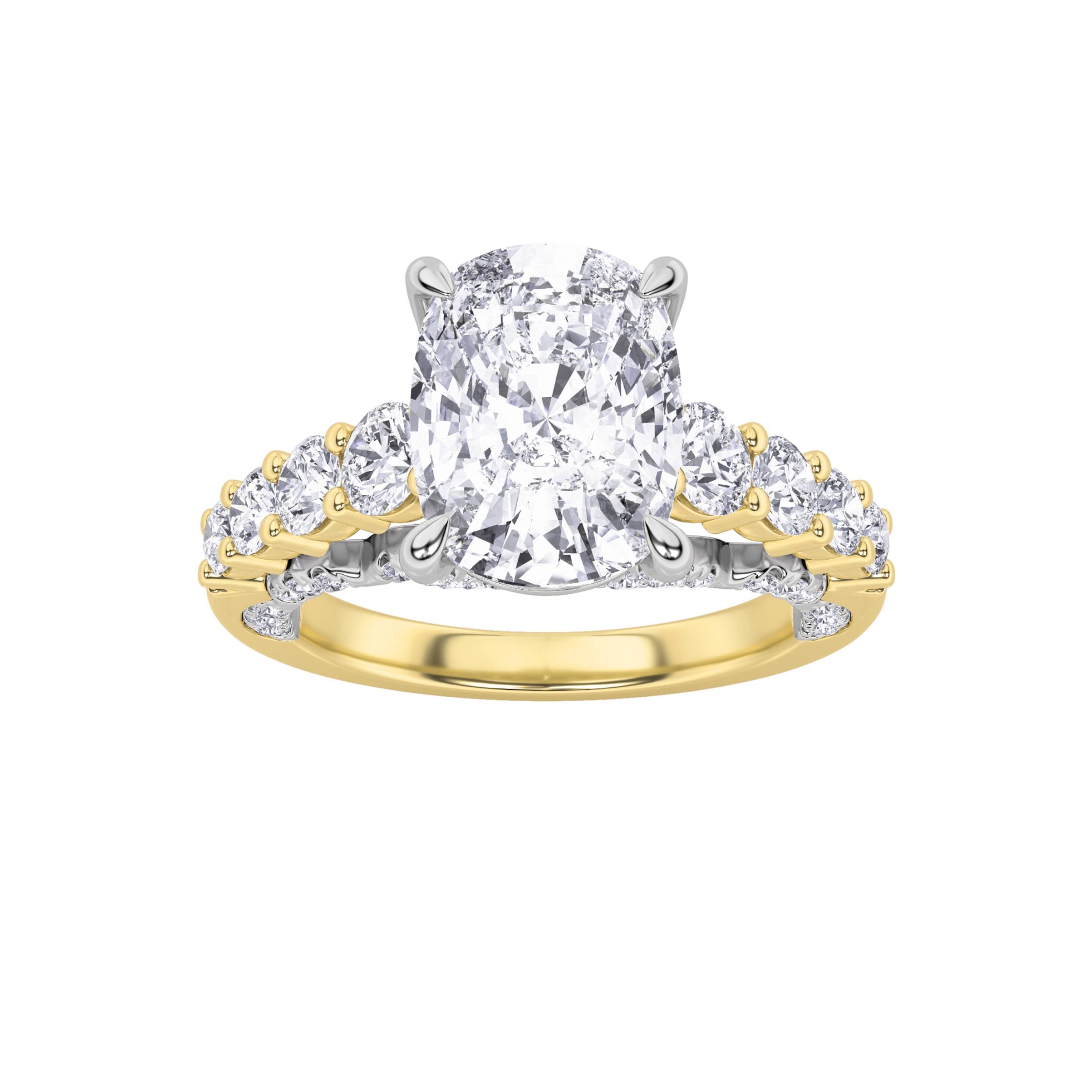 4CTW Elongated Cushion Shaped Lab Grown Diamond (F/VS)  Ring in 14K Gold