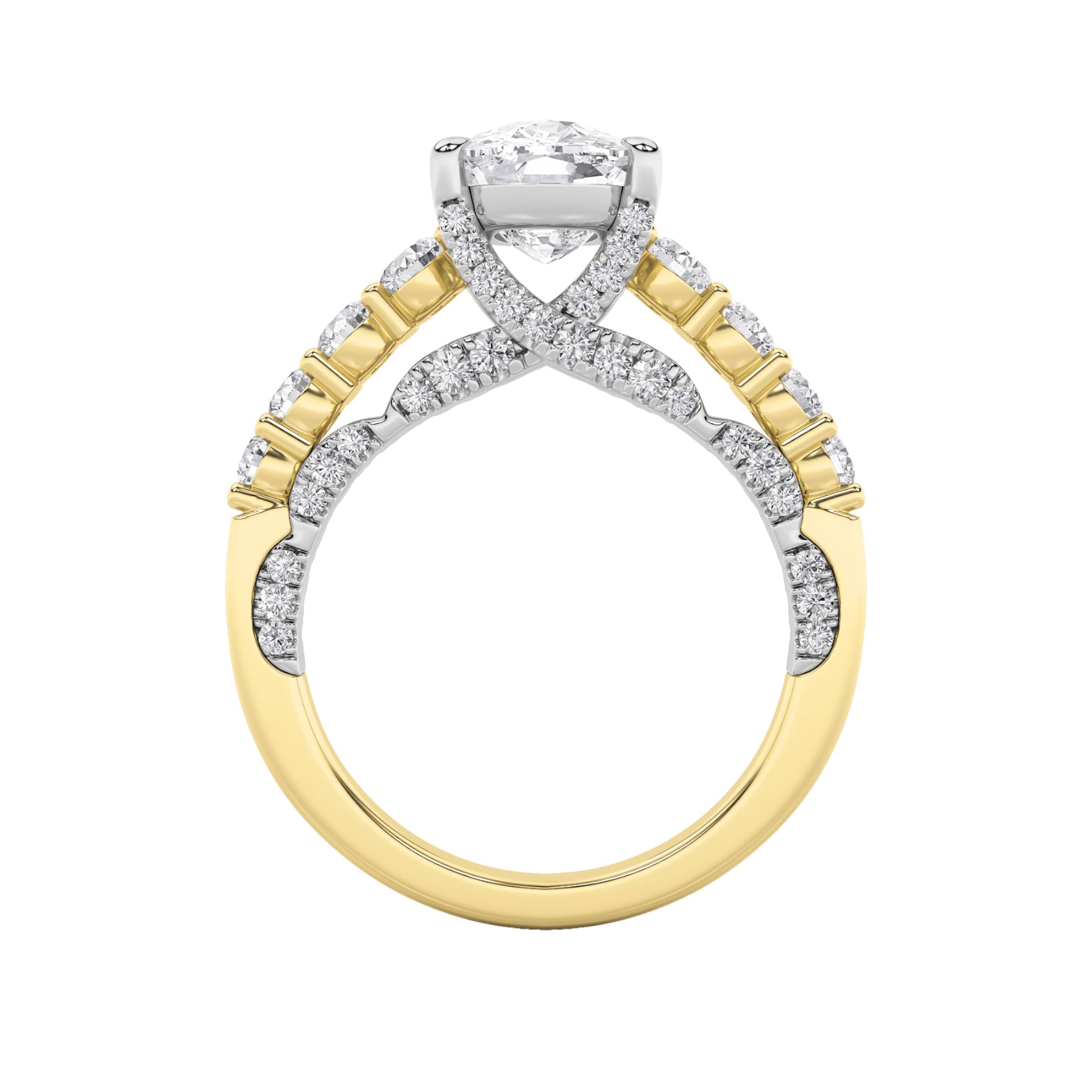 4CTW Elongated Cushion Shaped Lab Grown Diamond (F/VS)  Ring in 14K Gold