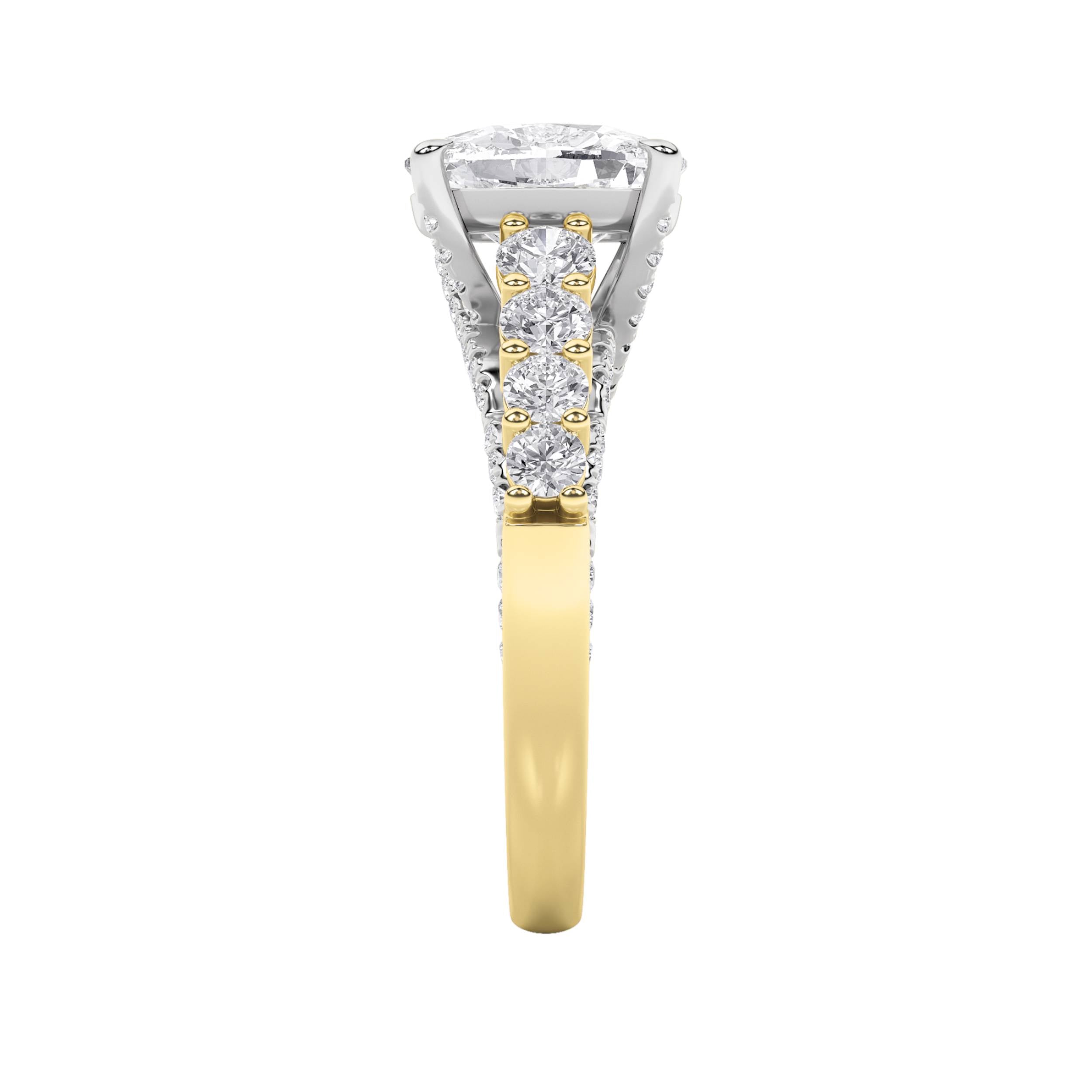4CTW Elongated Cushion Shaped Lab Grown Diamond (F/VS)  Ring in 14K Gold