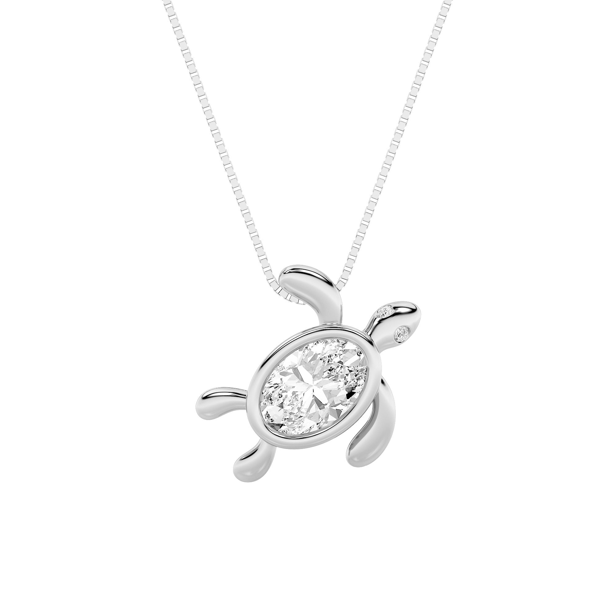 1.5CTW Oval Shaped Lab Grown Diamond (F/VS) Bezel Set Turtle Pendant in 14K Gold