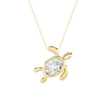 1.5CTW Oval Shaped Lab Grown Diamond (F/VS) Bezel Set Turtle Pendant in 14K Gold