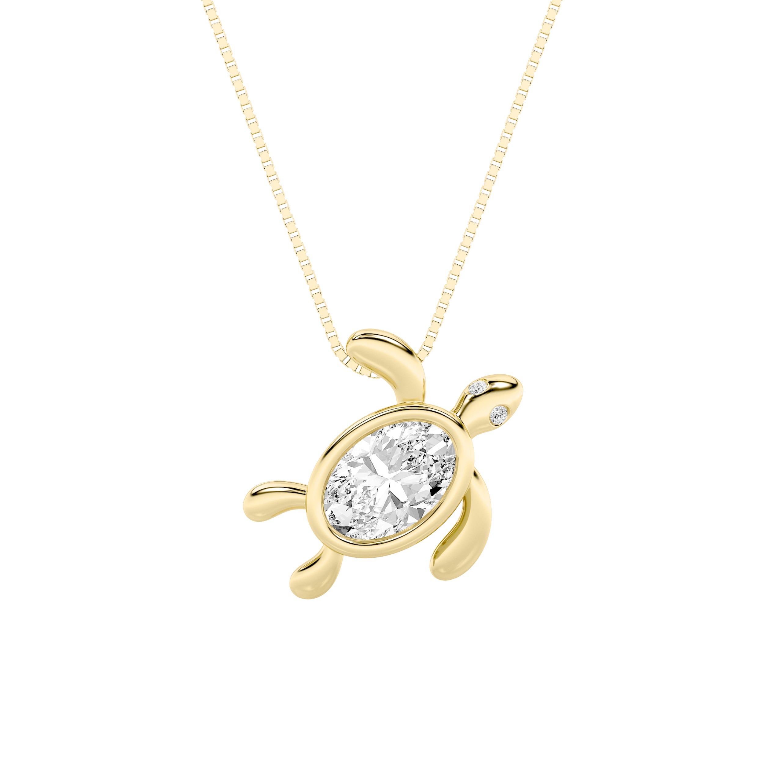 1.5CTW Oval Shaped Lab Grown Diamond (F/VS) Bezel Set Turtle Pendant in 14K Gold