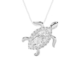 2CTW Marquise Shaped Lab Grown Diamond (F/VS) Accented Turtle Pendant in 14K Gold