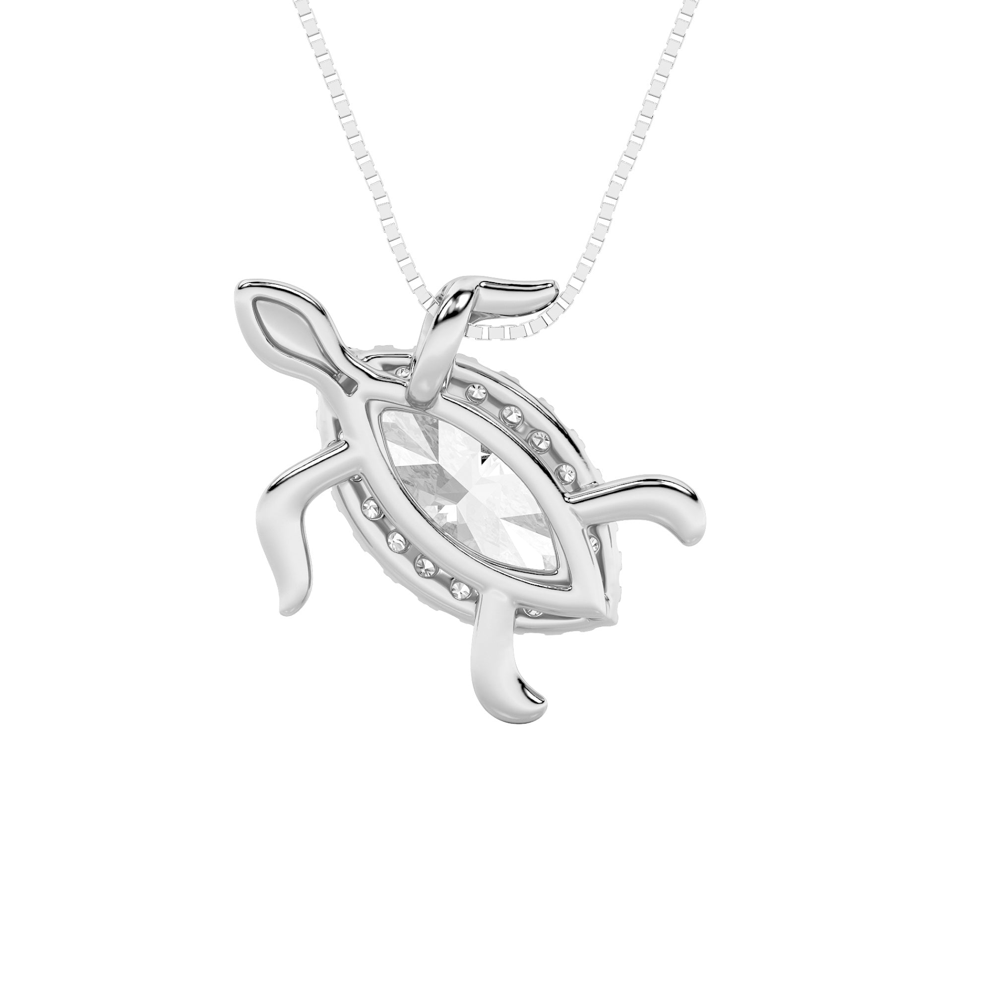 2CTW Marquise Shaped Lab Grown Diamond (F/VS) Accented Turtle Pendant in 14K Gold