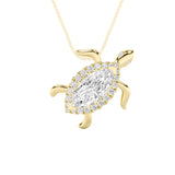 2CTW Marquise Shaped Lab Grown Diamond (F/VS) Accented Turtle Pendant in 14K Gold
