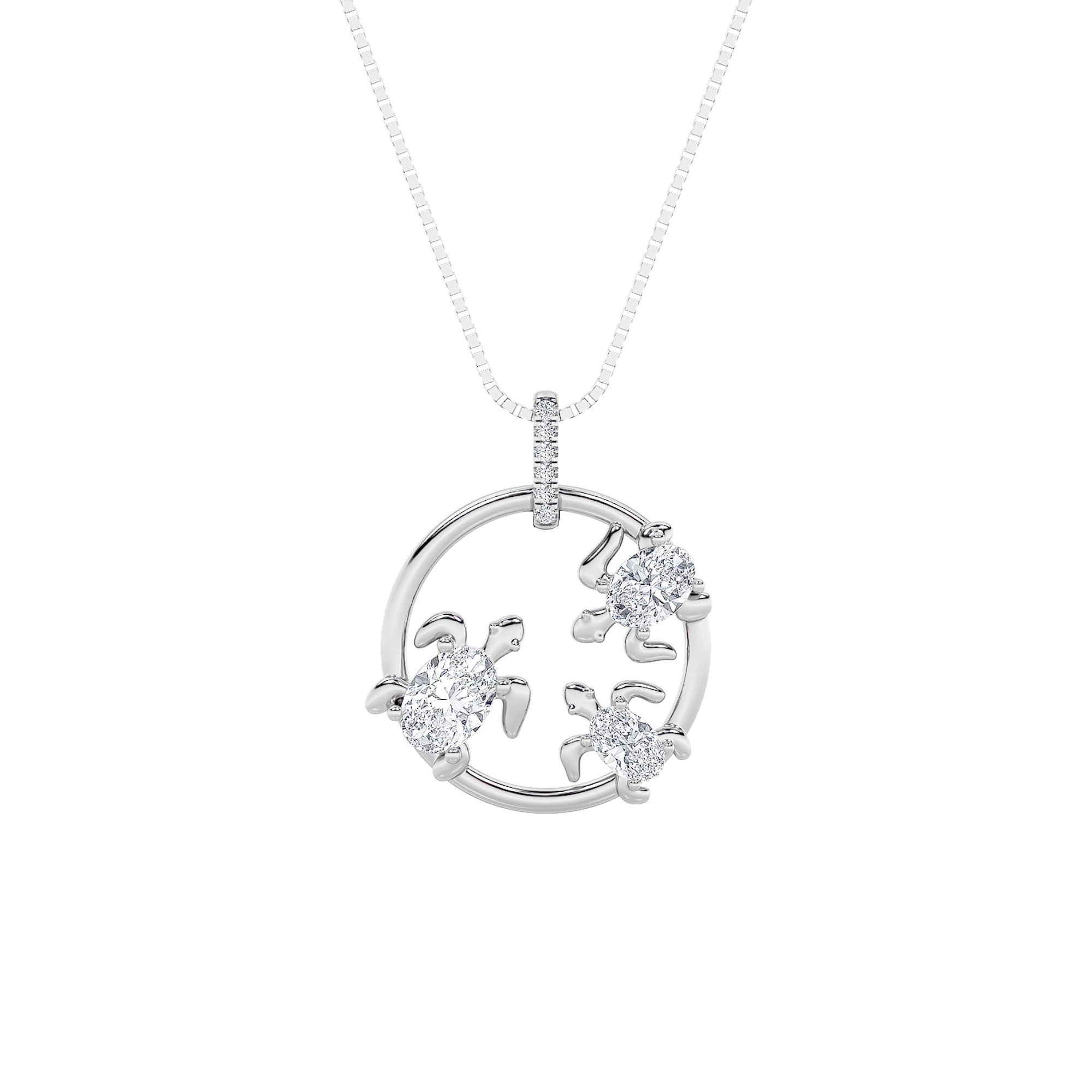 2CTW Oval Shaped Lab Grown Diamond (F/VS) Baby Turtle Pendant in 14K Gold