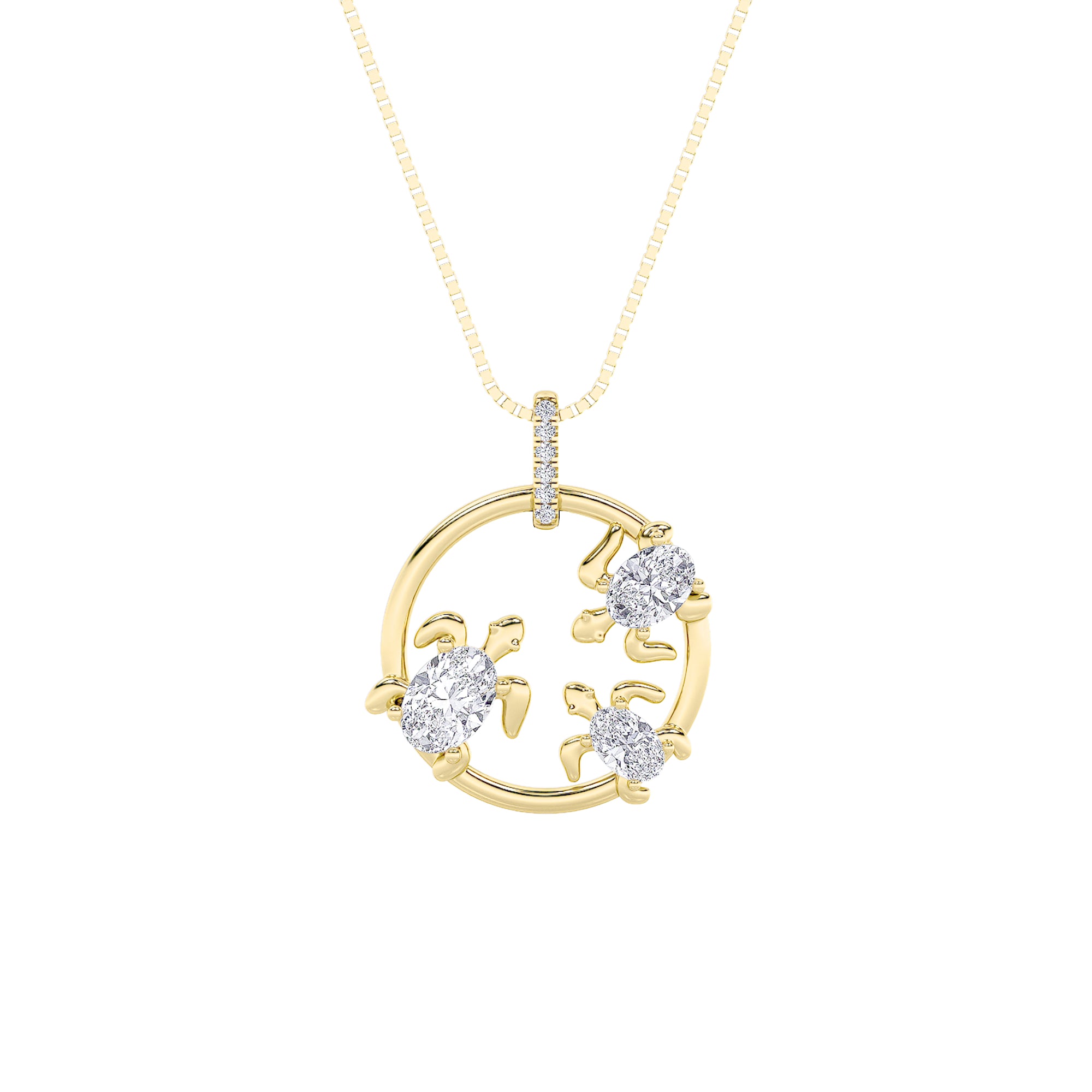 2CTW Oval Shaped Lab Grown Diamond (F/VS) Baby Turtle Pendant in 14K Gold