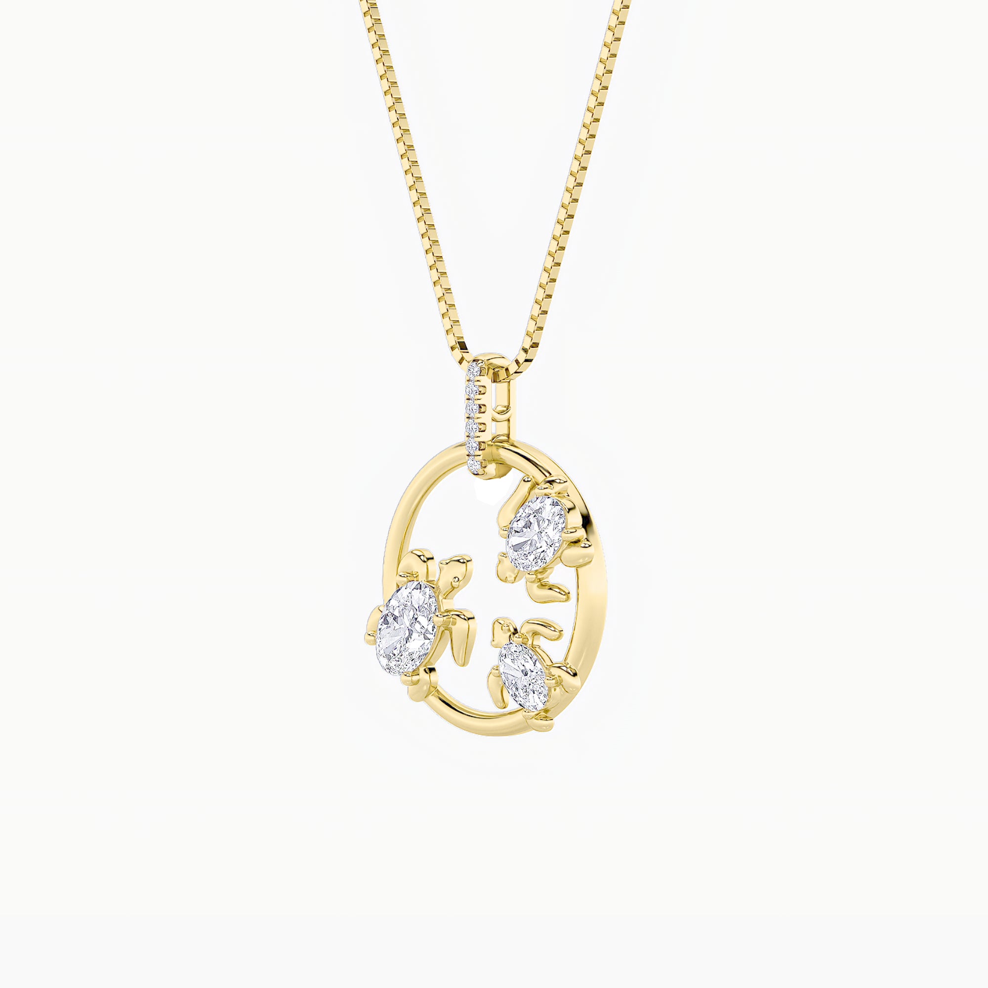 2CTW Oval Shaped Lab Grown Diamond (F/VS) Baby Turtle Pendant in 14K Gold