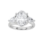2.5CTW Oval Shaped Lab Grown Diamond (F/VS) Accented Three Stone Ring in 14K Gold