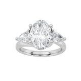 2.5CTW Oval Shaped Lab Grown Diamond (F/VS) Accented Three Stone Ring in 14K Gold