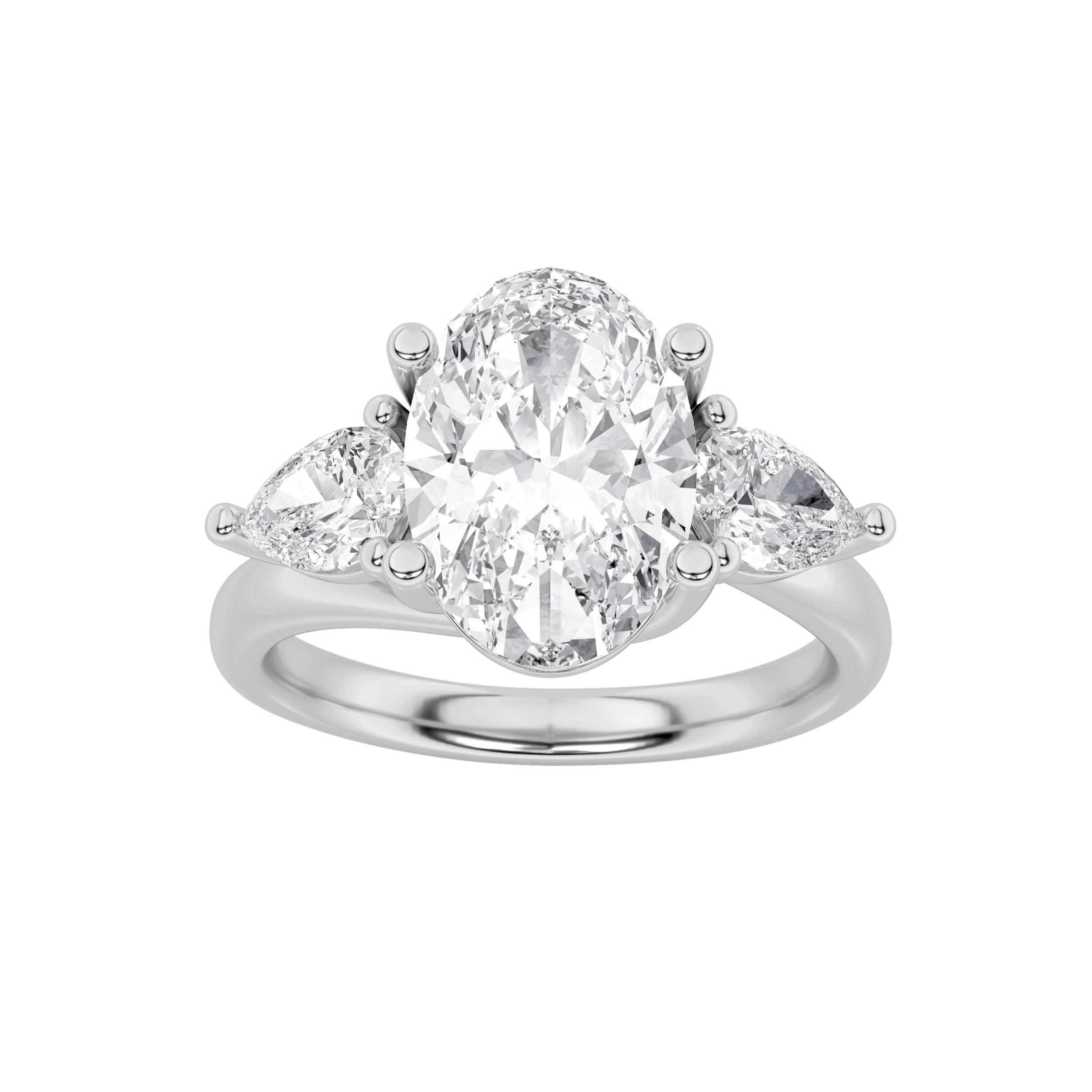 2.5CTW Oval Shaped Lab Grown Diamond (F/VS) Accented Three Stone Ring in 14K Gold