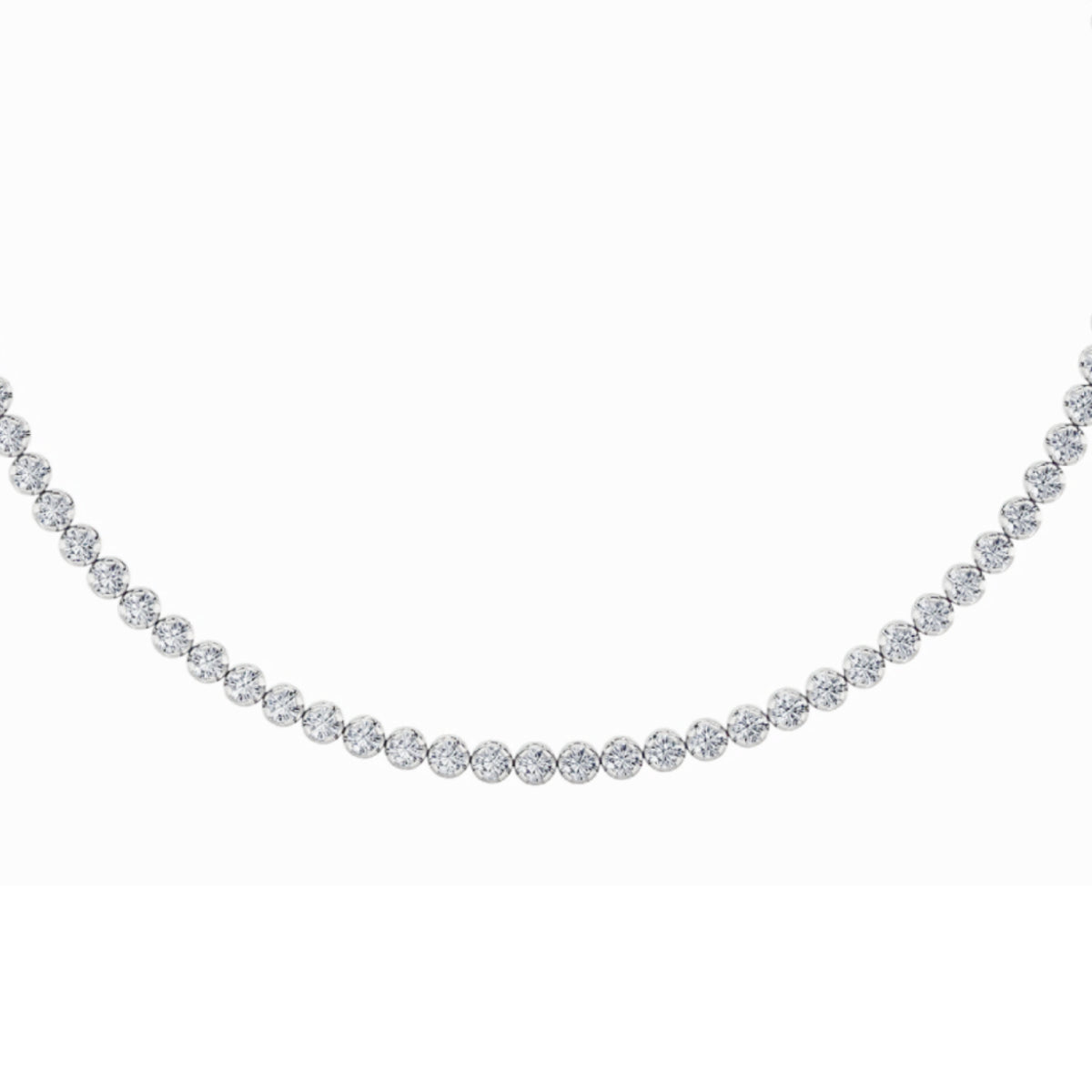 15CTW Round Shaped Lab Grown Diamond (F/VS) Bezel Set Tennis Necklace in 14K White Gold
