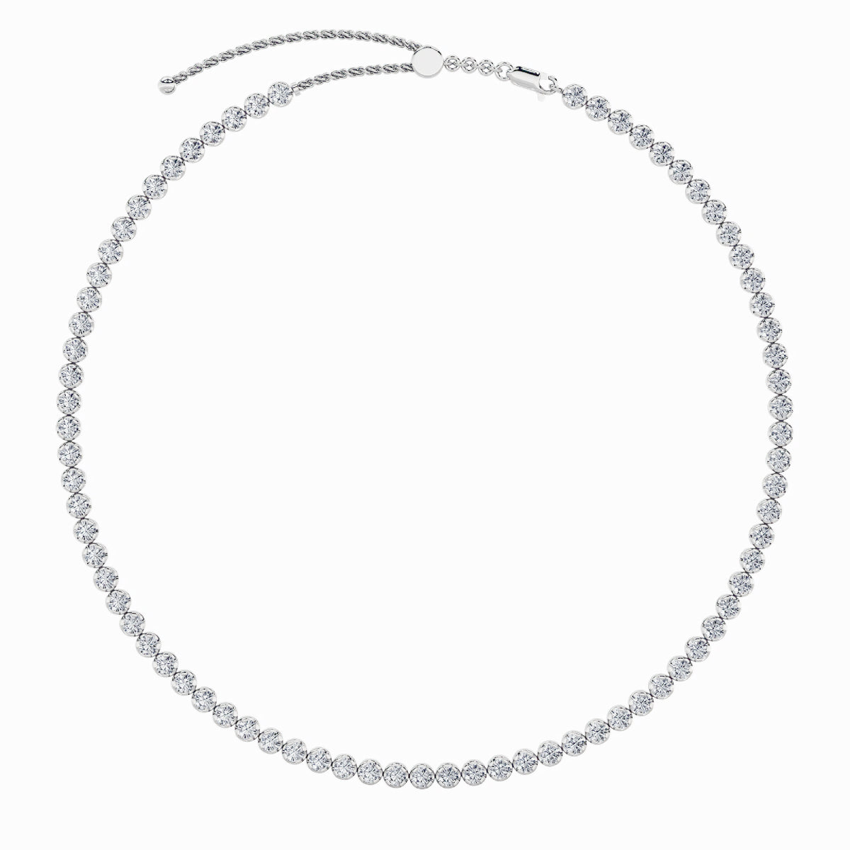 15CTW Round Shaped Lab Grown Diamond (F/VS) Bezel Set Tennis Necklace in 14K White Gold