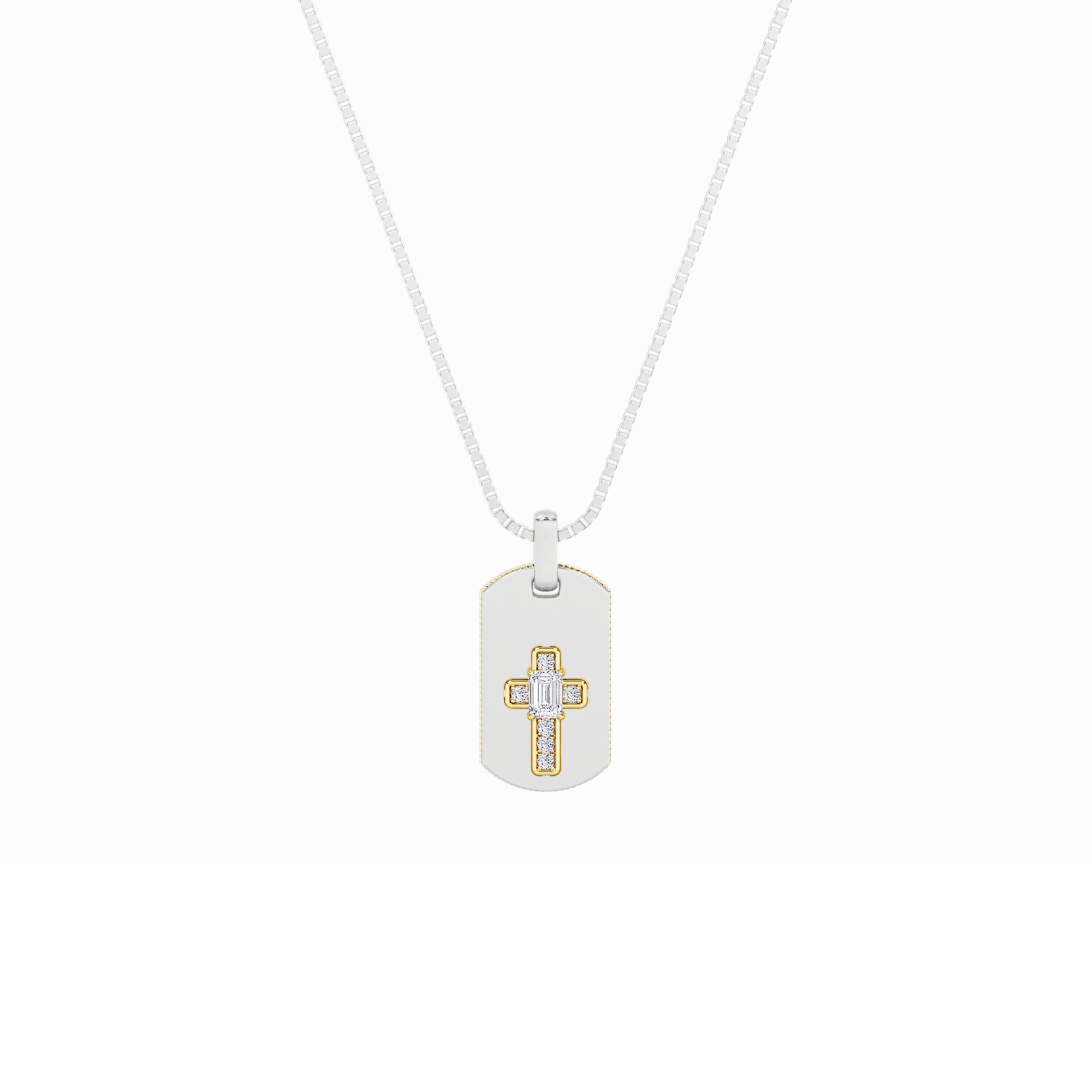 1CTW Emerald Shaped Lab Grown Diamond (F/VS) Dog Tag Pendant in 14K Gold