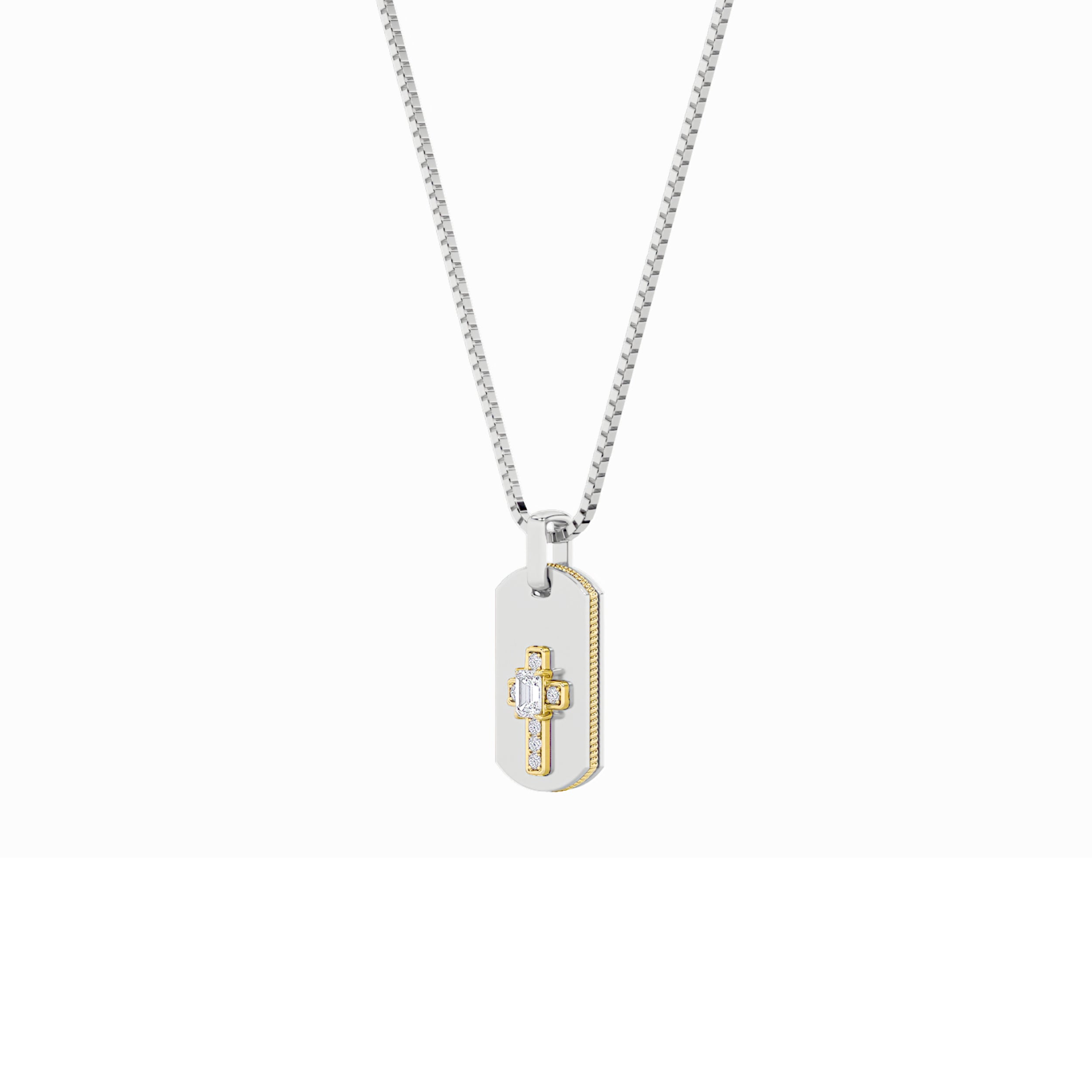 1CTW Emerald Shaped Lab Grown Diamond (F/VS) Dog Tag Pendant in 14K Gold