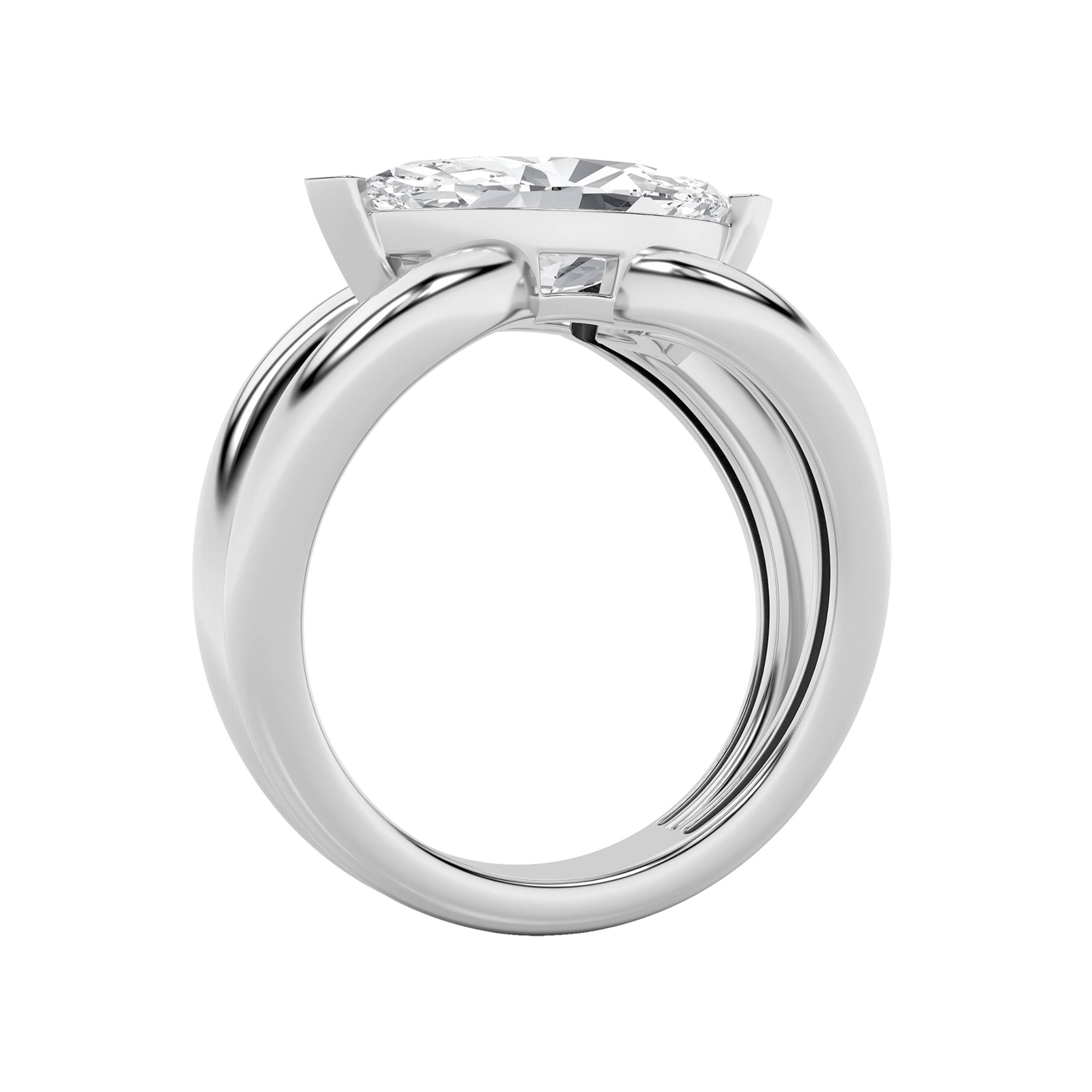 2CTW Marquise Shaped Lab Grown Diamond (F/VS) East West Solitaire Ring in 14K Gold