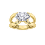 2CTW Oval Shaped Lab Grown Diamond (F/VS) East West Solitaire Ring in 14K Gold