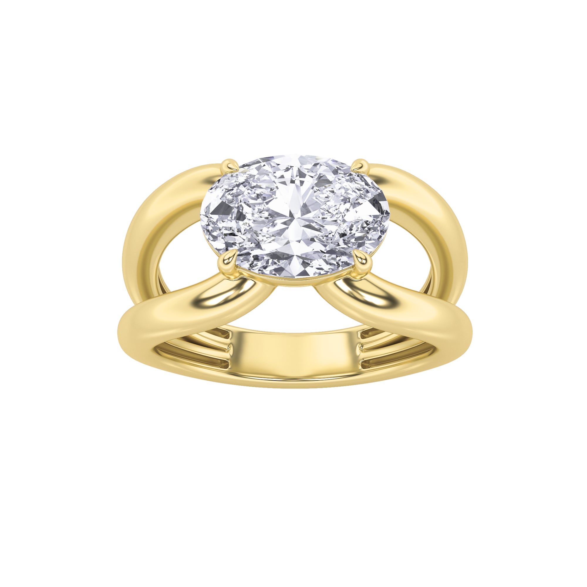 2CTW Oval Shaped Lab Grown Diamond (F/VS) East West Solitaire Ring in 14K Gold