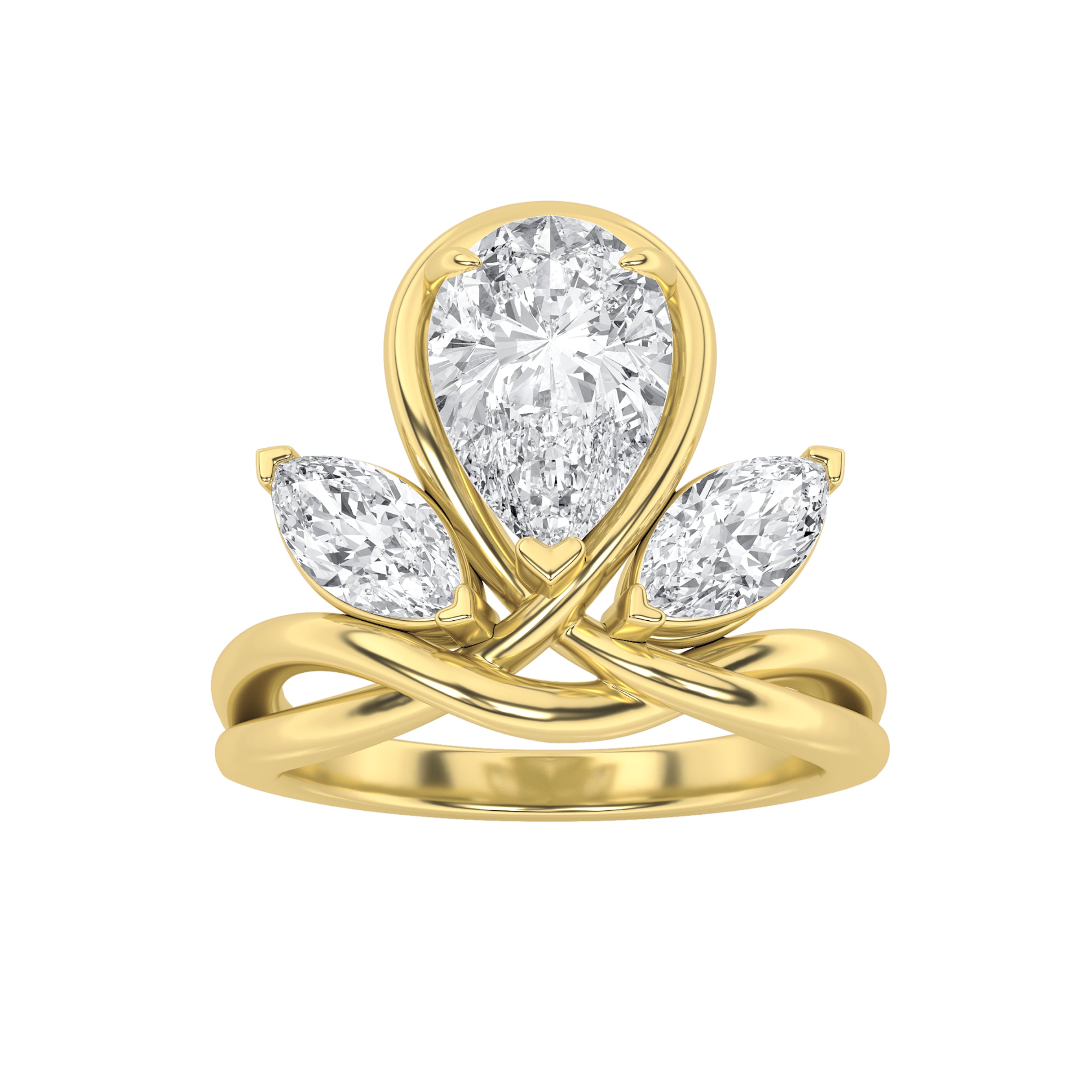 3CTW Pear Shaped Lab Grown Diamond (F/VS) Knot Ring in 14K Gold