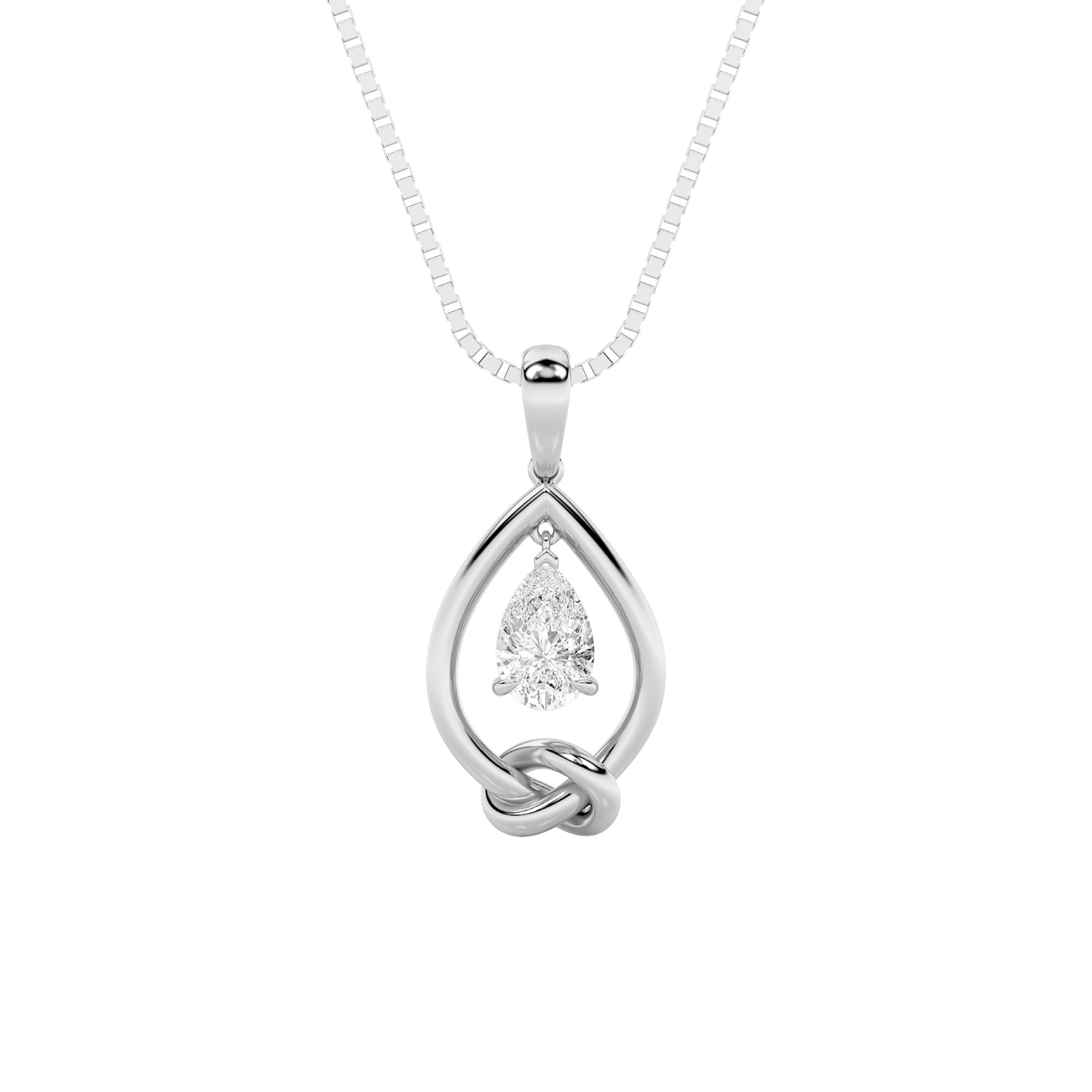 1CTW Pear Shaped Lab Grown Diamond (F/VS) Solitaire Knot Pendant in 14K Gold