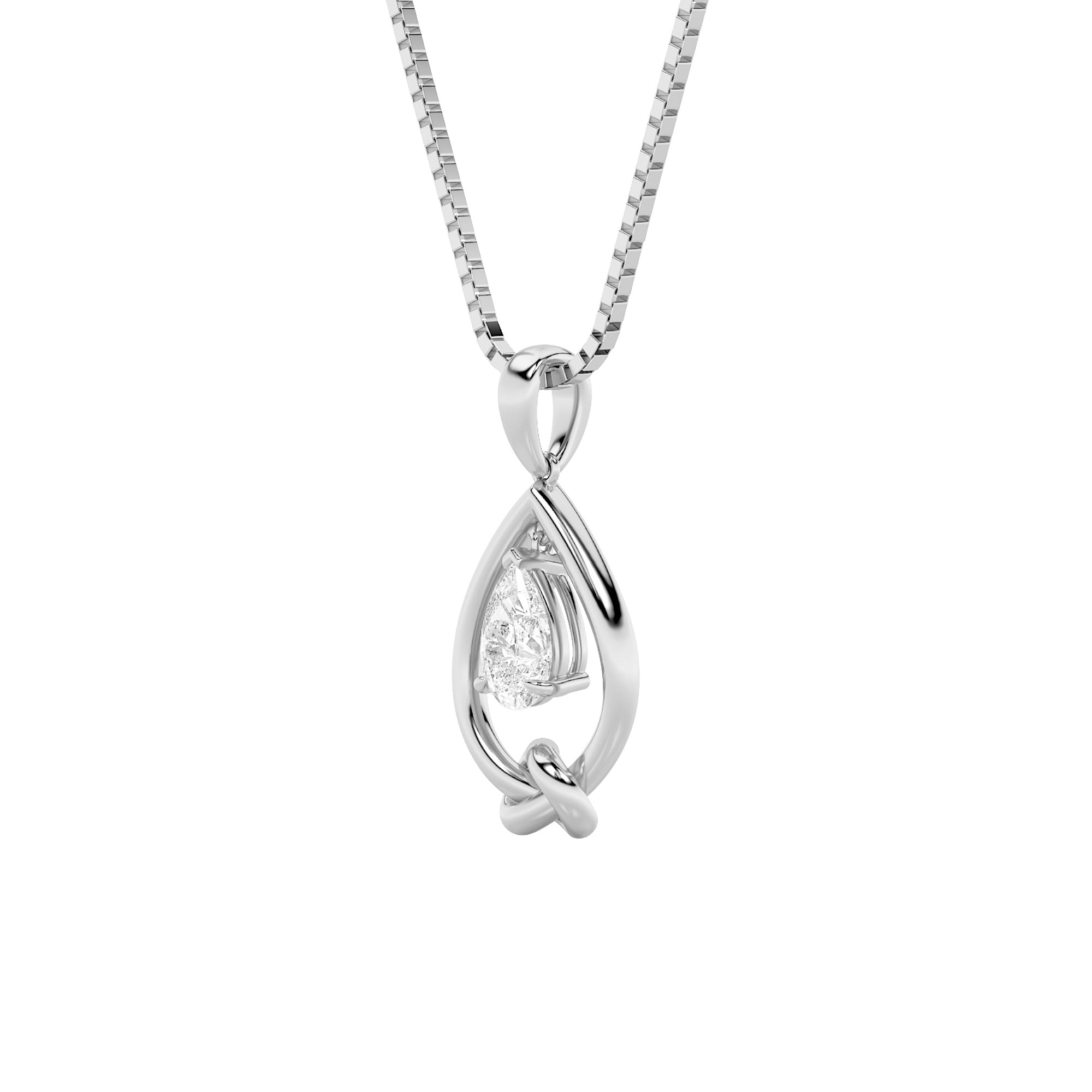 1CTW Pear Shaped Lab Grown Diamond (F/VS) Solitaire Knot Pendant in 14K Gold