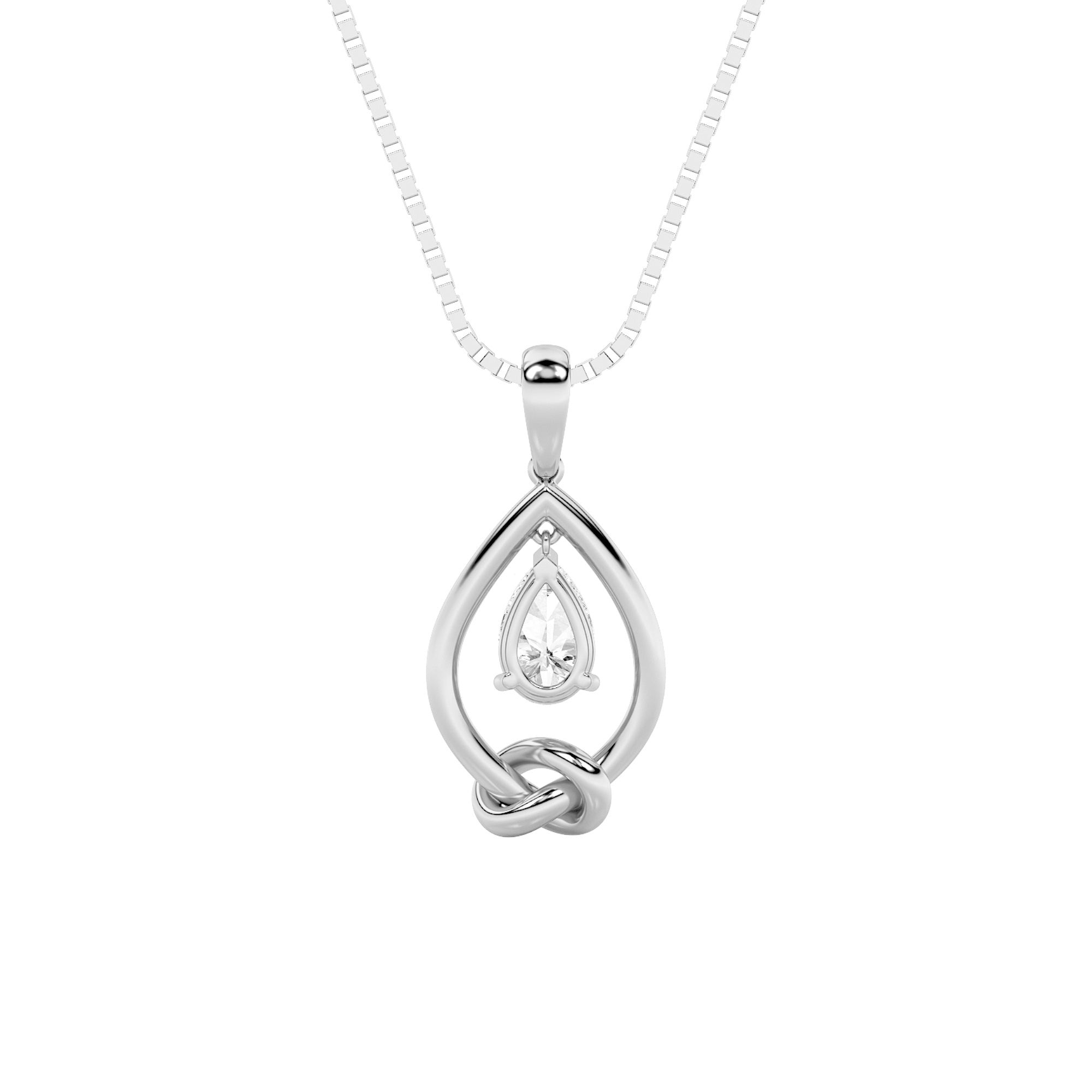 1CTW Pear Shaped Lab Grown Diamond (F/VS) Solitaire Knot Pendant in 14K Gold