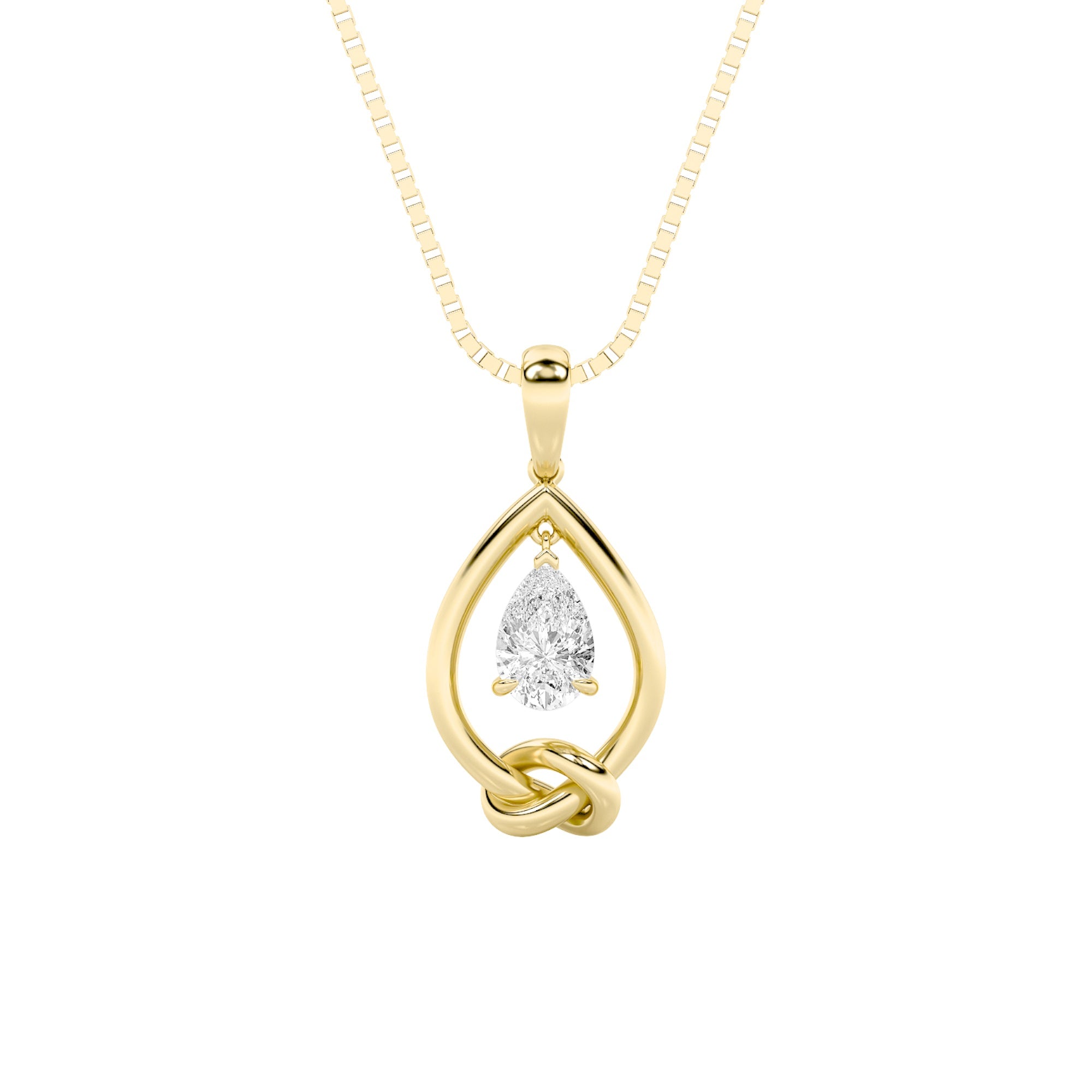 1CTW Pear Shaped Lab Grown Diamond (F/VS) Solitaire Knot Pendant in 14K Gold