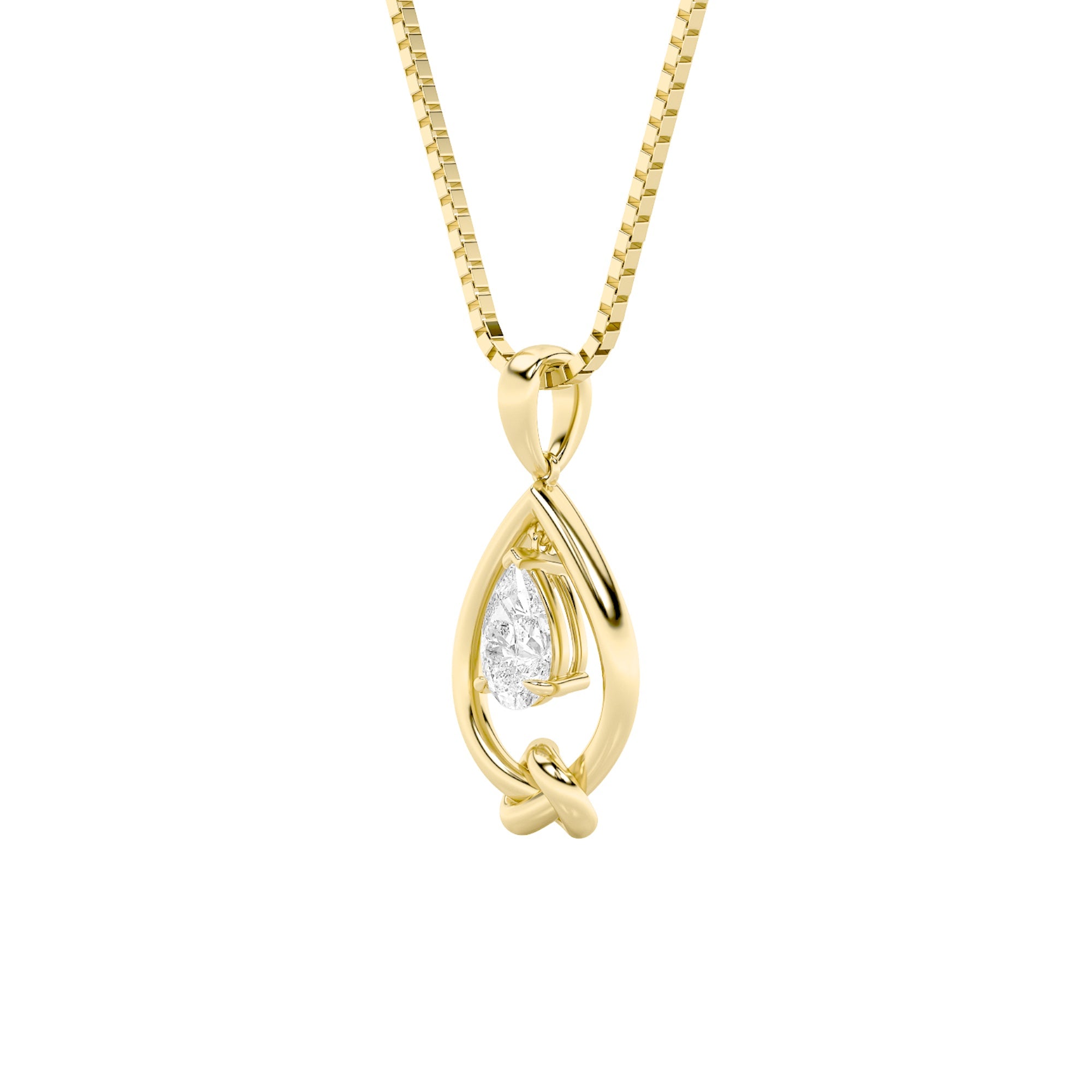 1CTW Pear Shaped Lab Grown Diamond (F/VS) Solitaire Knot Pendant in 14K Gold
