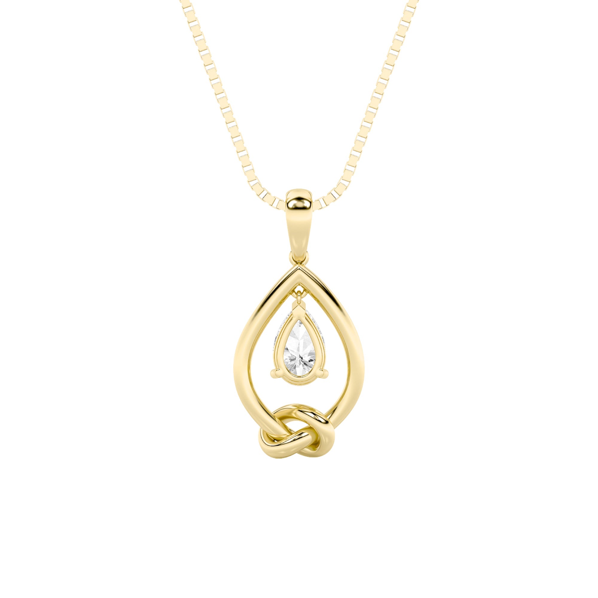 1CTW Pear Shaped Lab Grown Diamond (F/VS) Solitaire Knot Pendant in 14K Gold