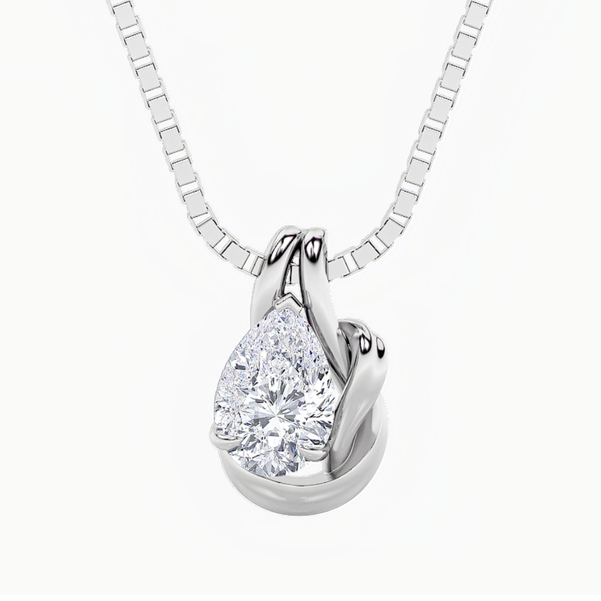 2CTW Pear Shaped Lab Grown Diamond (F/VS) Knot Pendant in 14K Gold