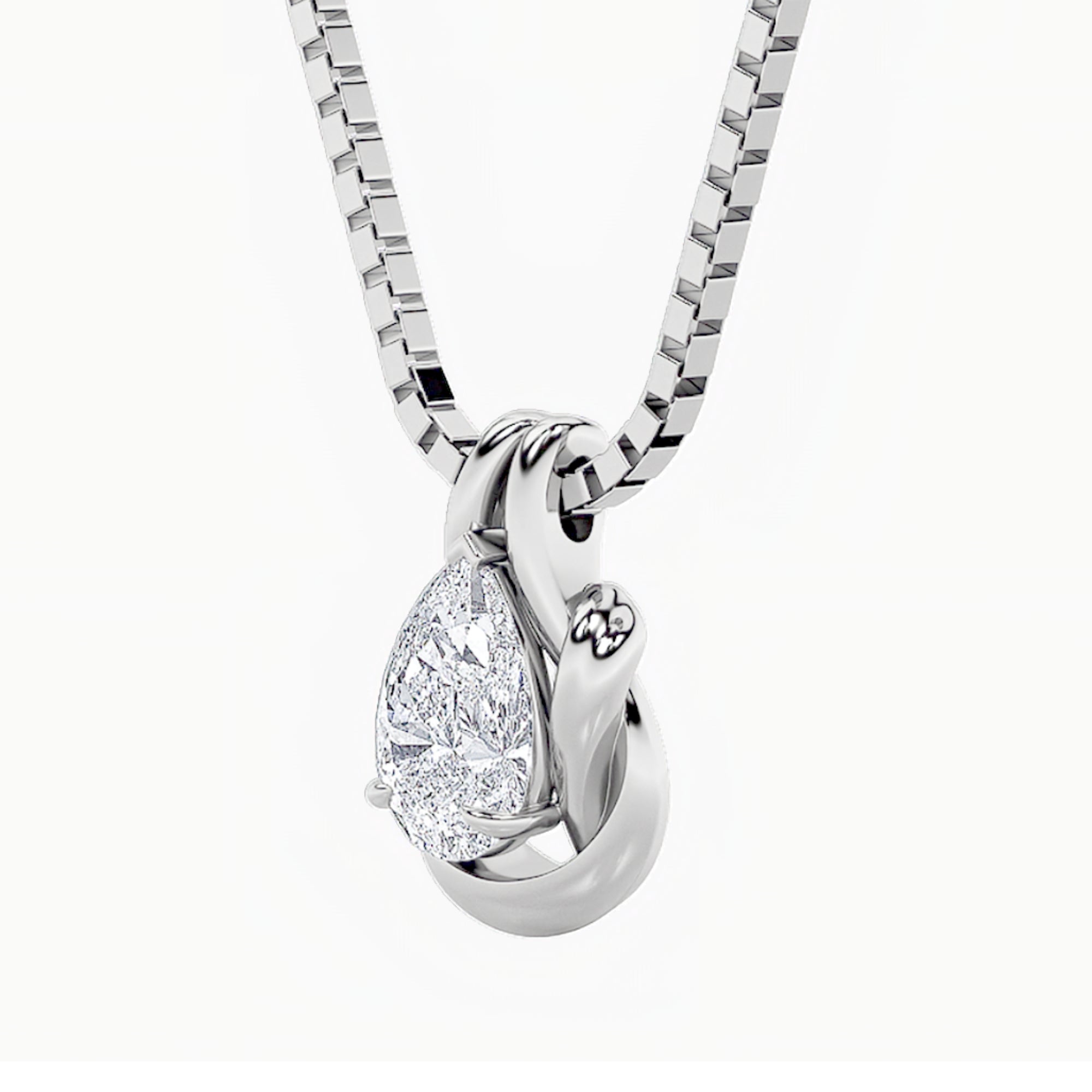 2CTW Pear Shaped Lab Grown Diamond (F/VS) Knot Pendant in 14K Gold