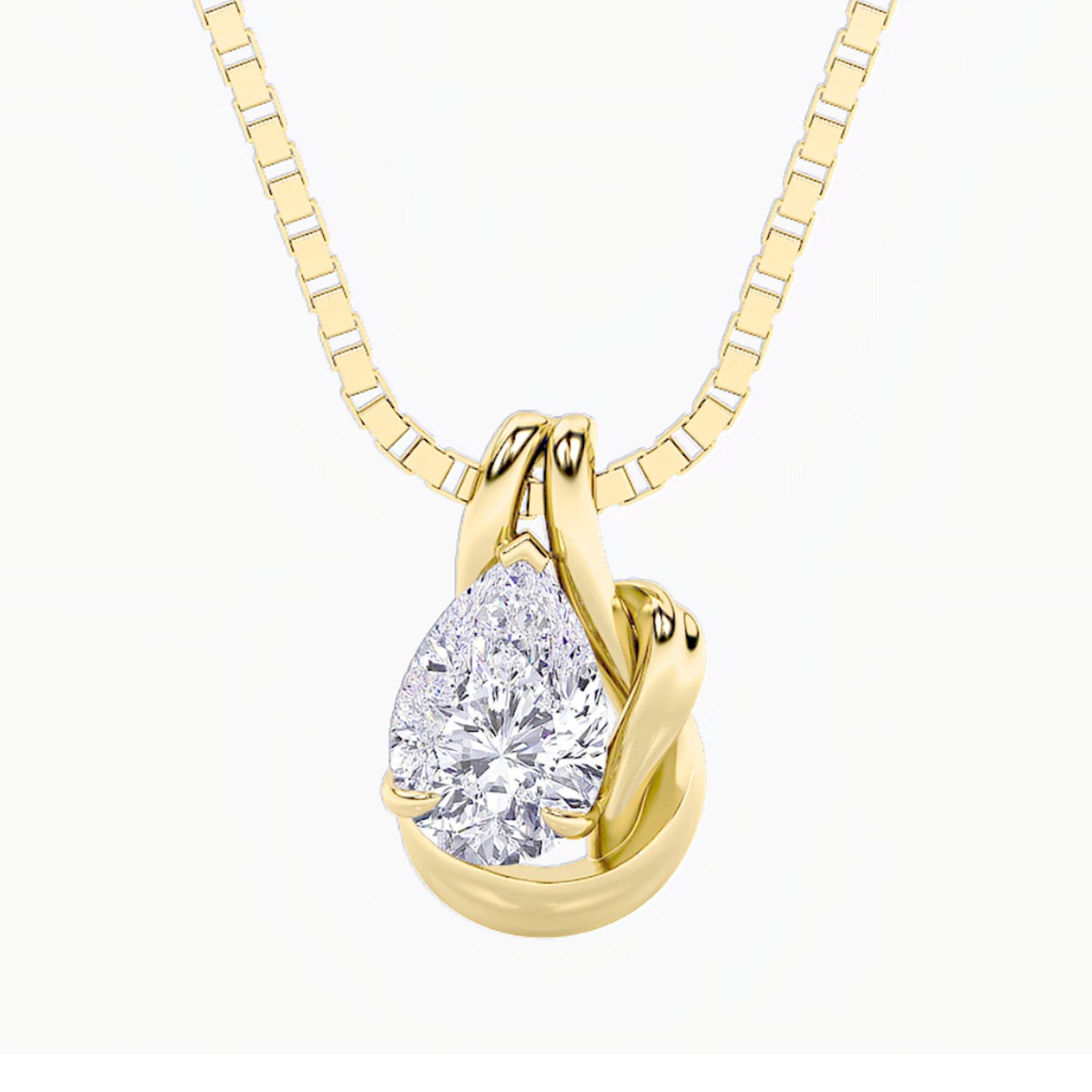 2CTW Pear Shaped Lab Grown Diamond (F/VS) Knot Pendant in 14K Gold
