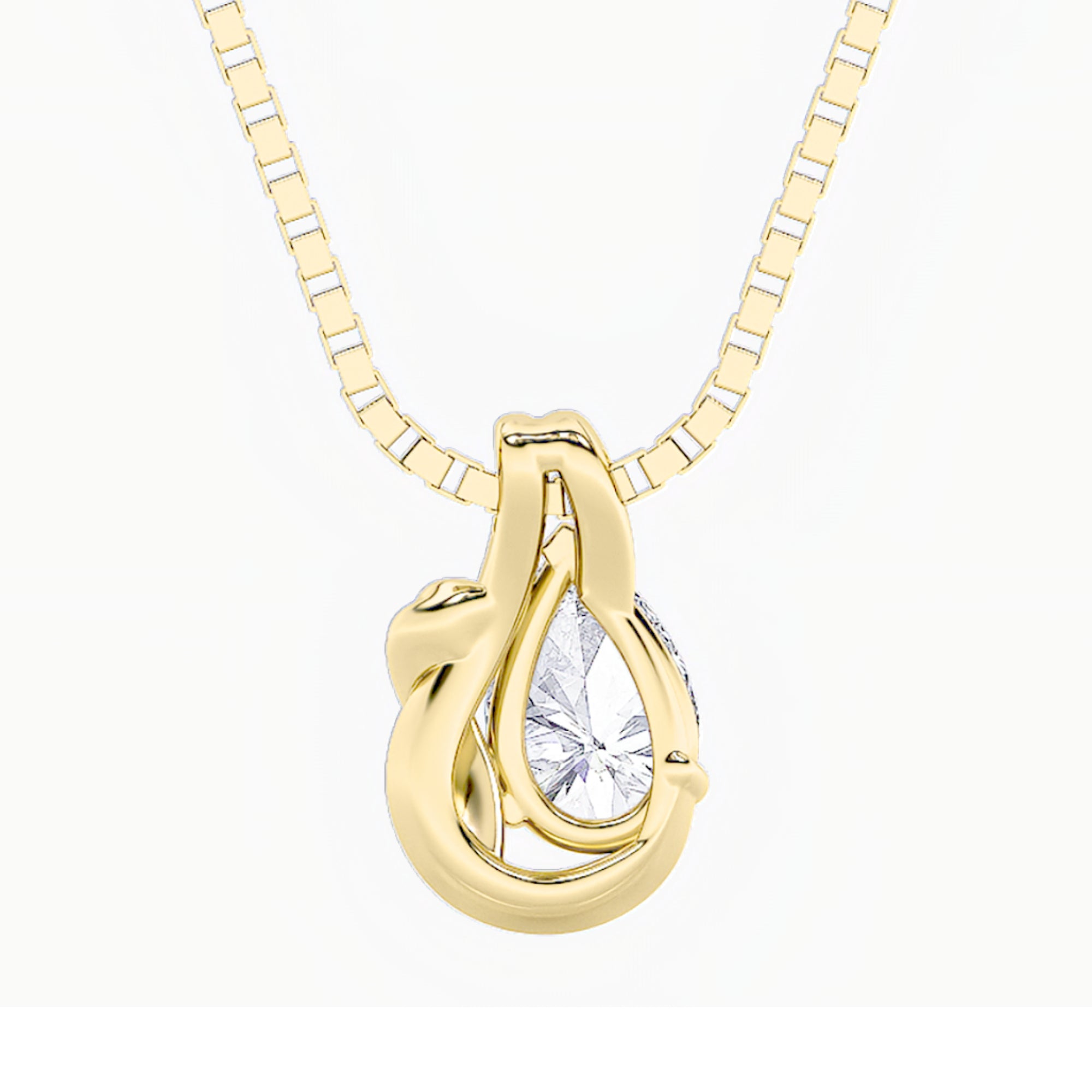 2CTW Pear Shaped Lab Grown Diamond (F/VS) Knot Pendant in 14K Gold