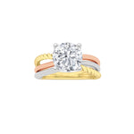 2CTW Round Shaped Lab Grown Diamond (F/VS) Tri Color Solitaire Fancy Ring in 14K Gold