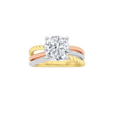 2CTW Round Shaped Lab Grown Diamond (F/VS) Tri Color Solitaire Fancy Ring in 14K Gold