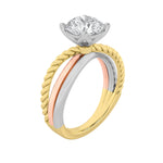 2CTW Round Shaped Lab Grown Diamond (F/VS) Tri Color Solitaire Fancy Ring in 14K Gold